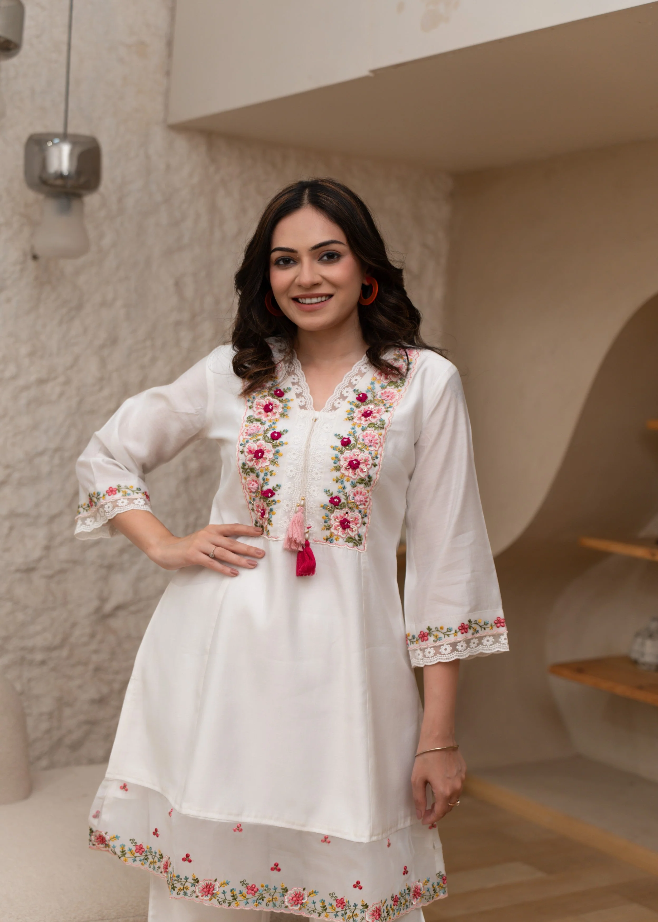 White Embroidered Cotton Co-ord Set - Image 2