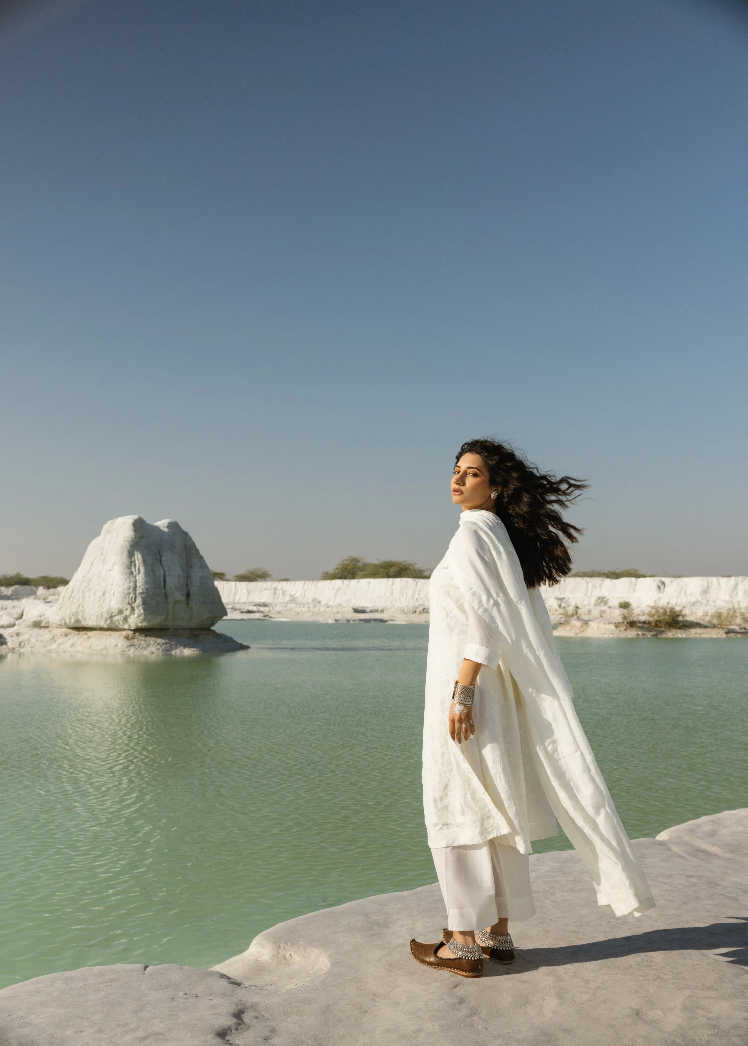 White Embroidered Mul-Chanderi Silk Pant Set - Image 4