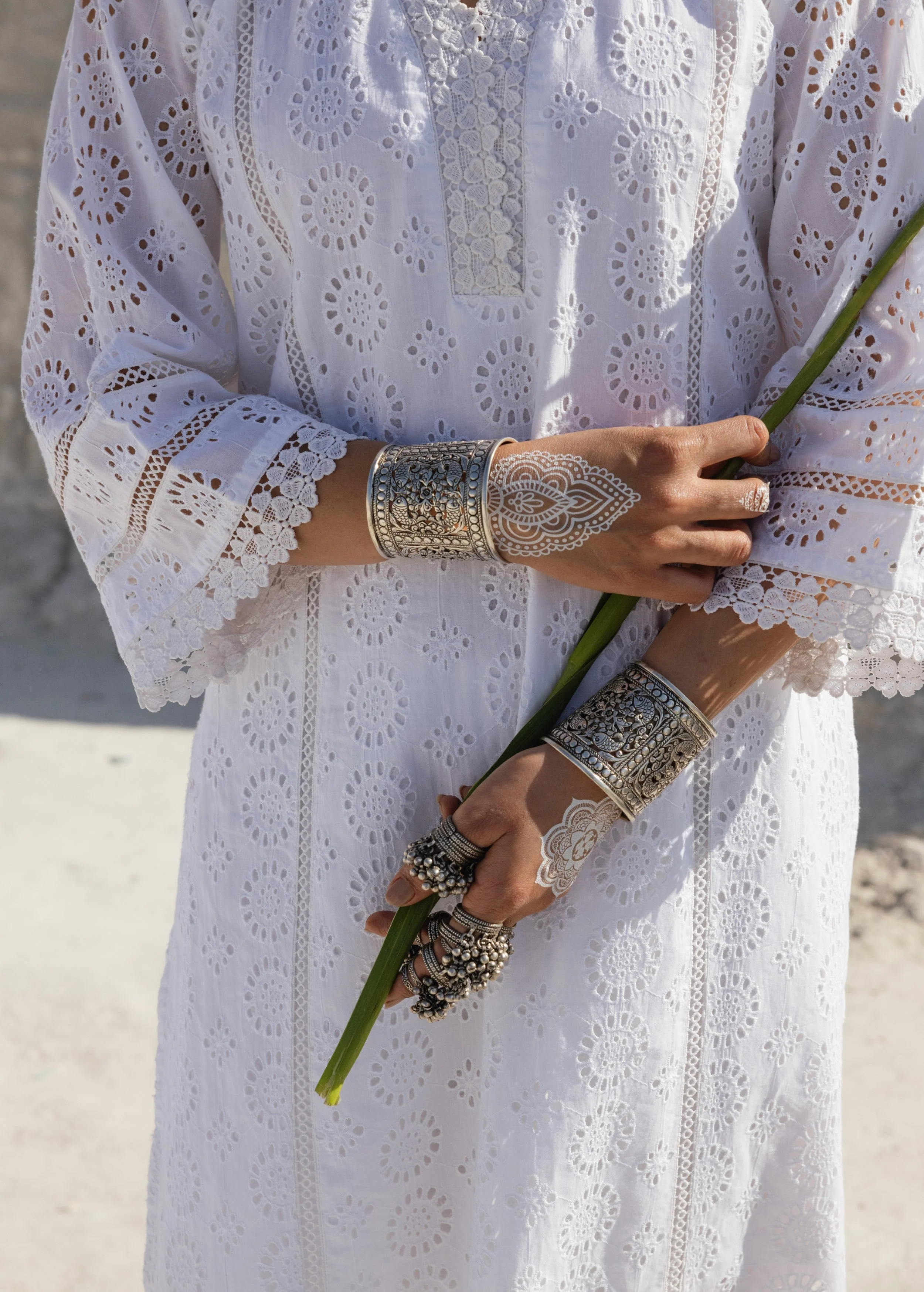 White Embroidered Organic Cotton Kurta Set - Image 3