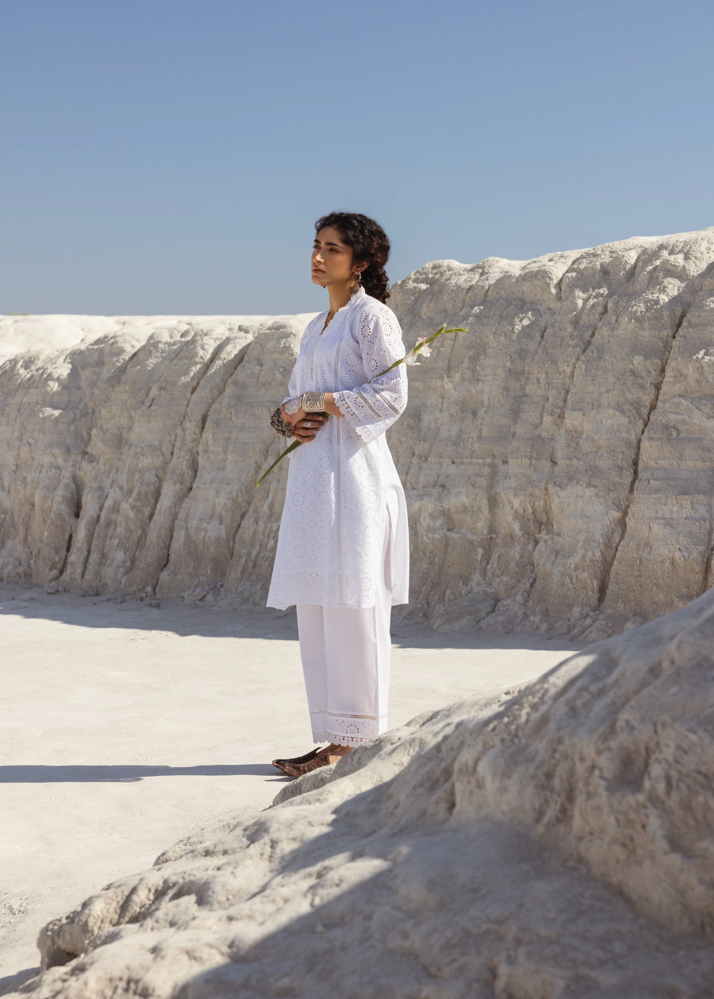White Embroidered Organic Cotton Kurta Set - Image 5
