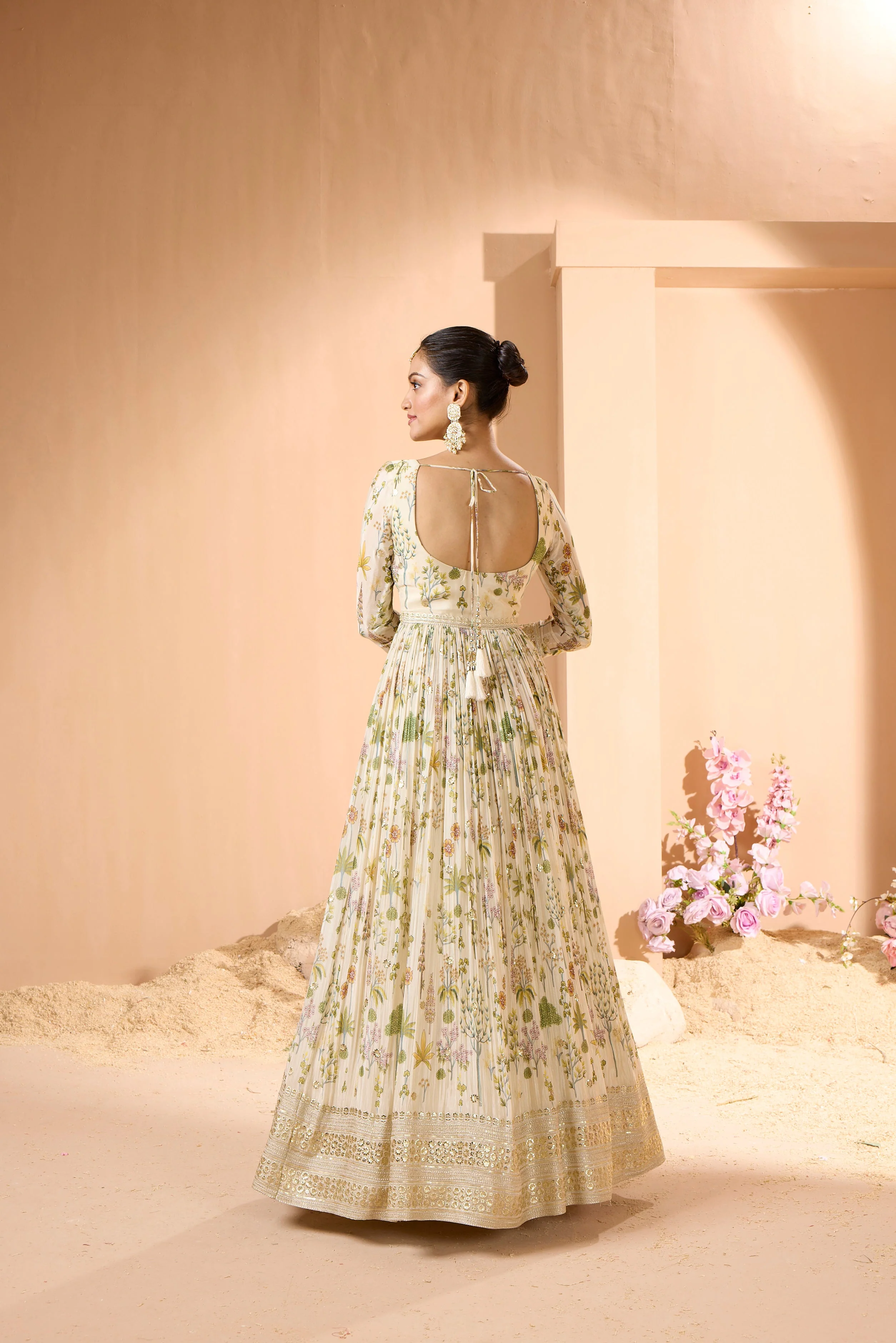 Glorious Cream Embellished Georgette Silk Anarkali Set - Image 3