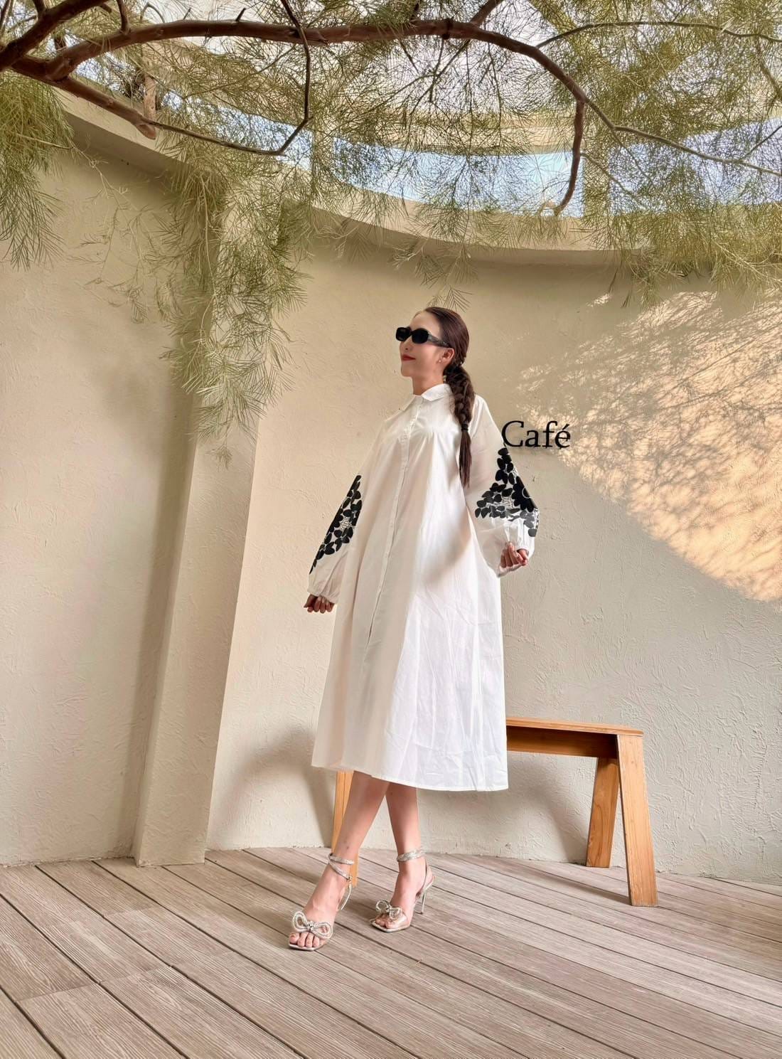 White Printed Cotton Dress - Image 2