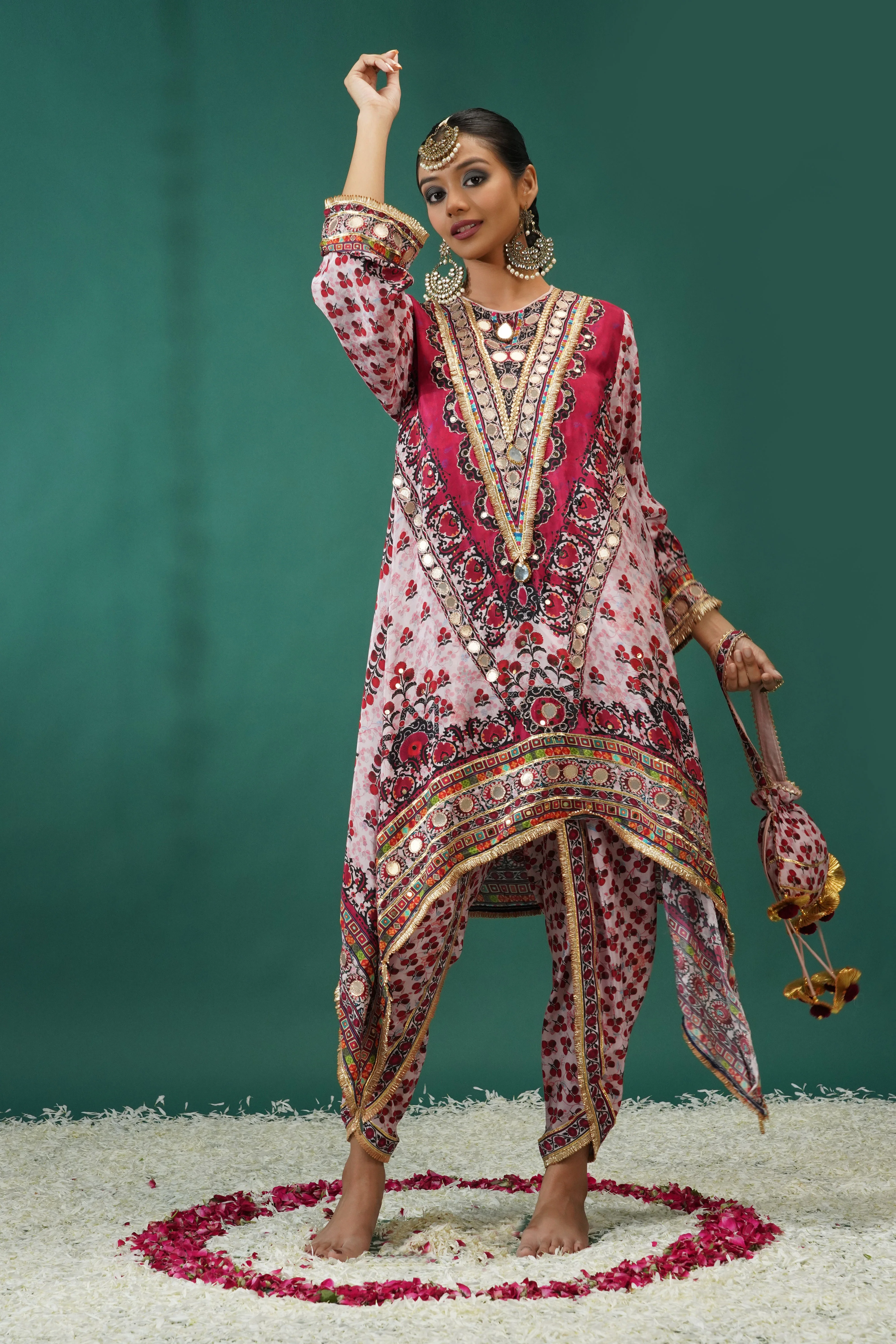 Baby Pink Embellished Crepe Silk Dhoti Set - Image 3