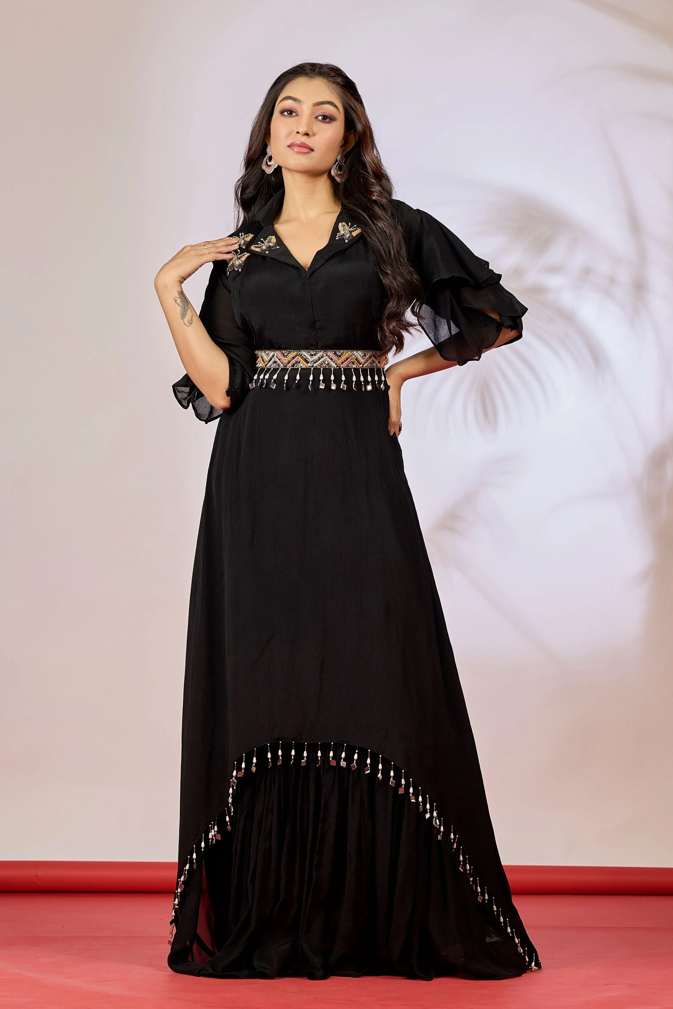 Hot Black Embellished Chinon Silk Gown - Image 3