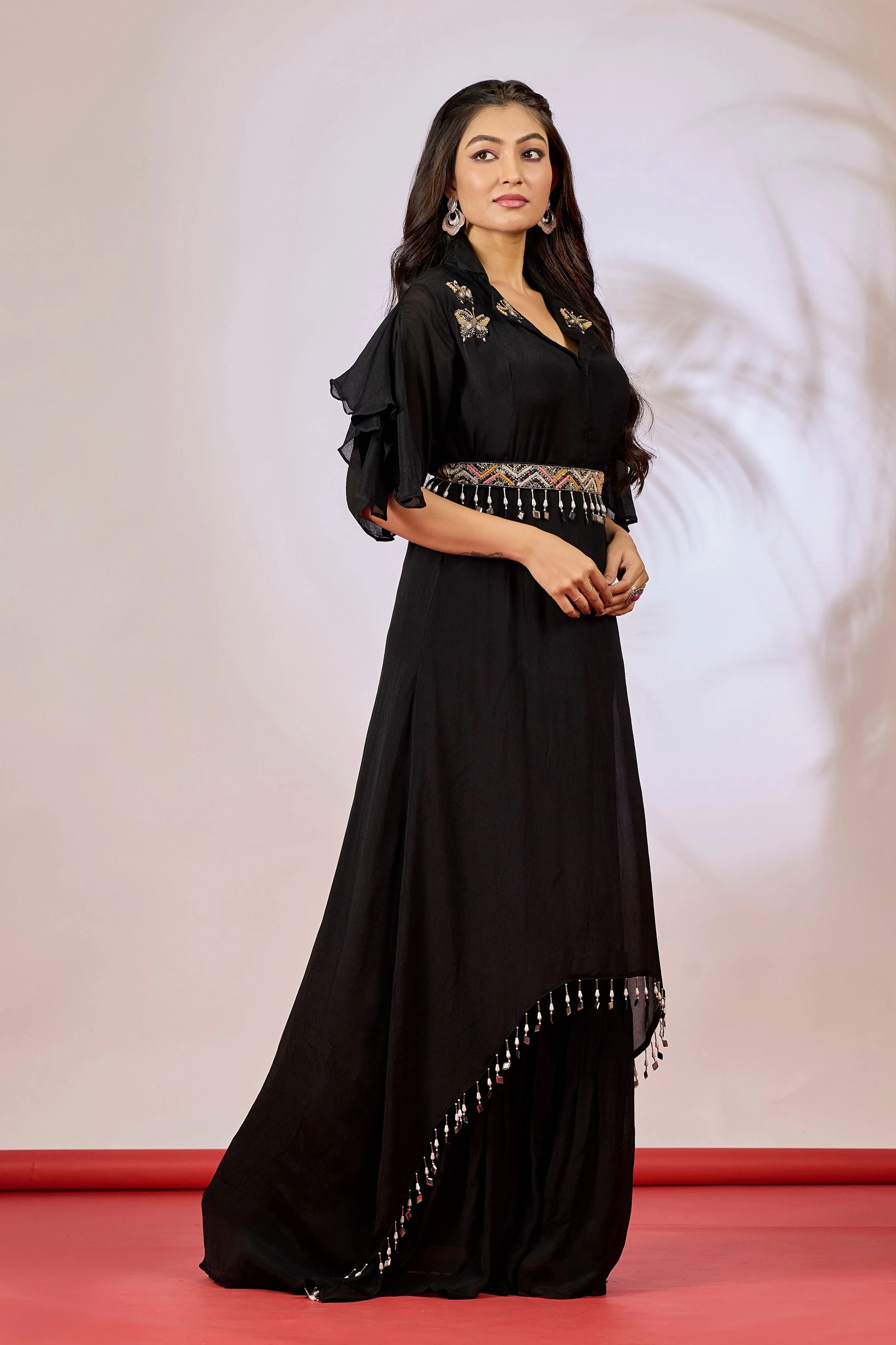 Hot Black Embellished Chinon Silk Gown - Image 4