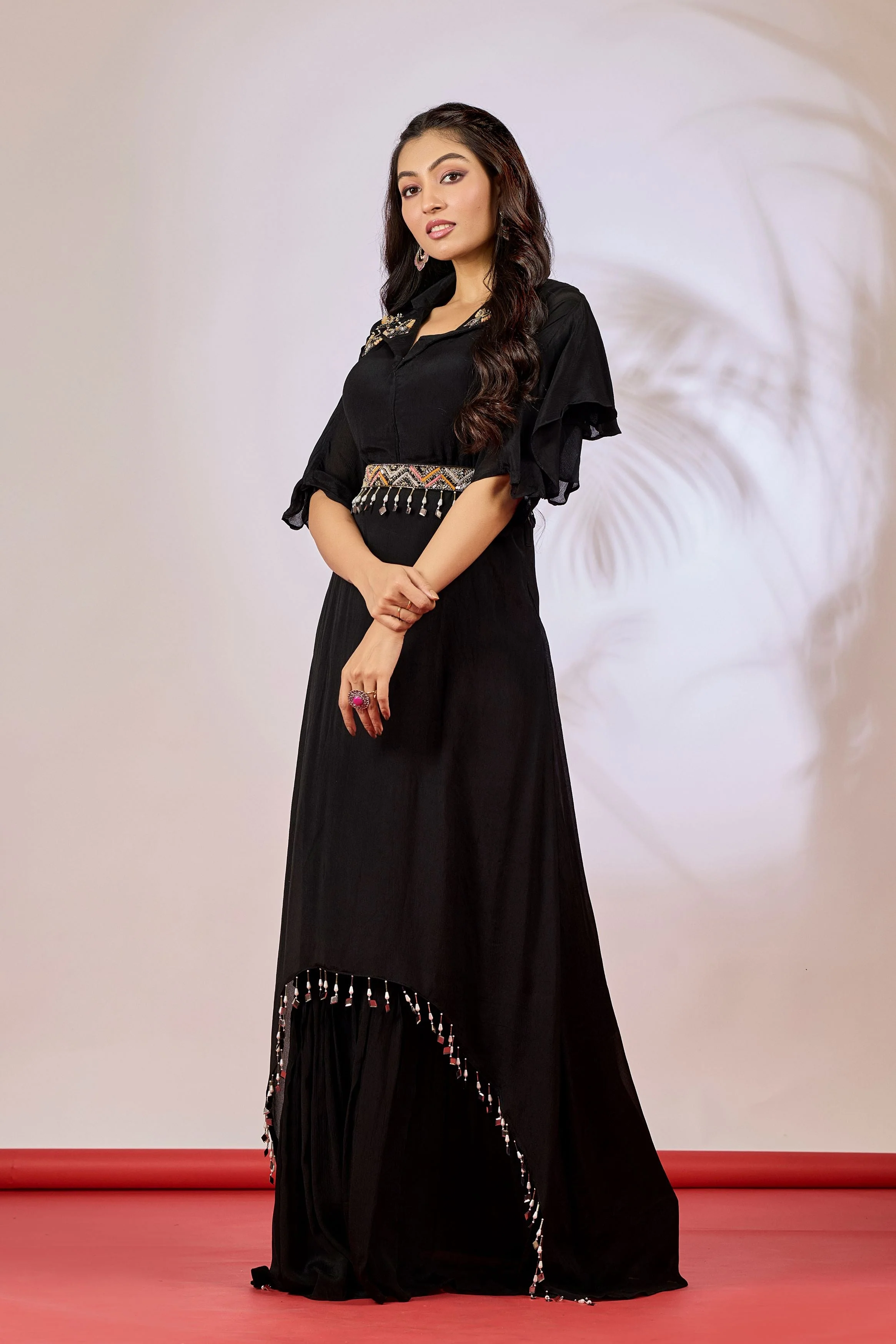 Hot Black Embellished Chinon Silk Gown - Image 5