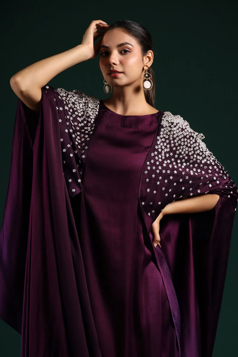 Wine Embellished Draped Gown - Image 2