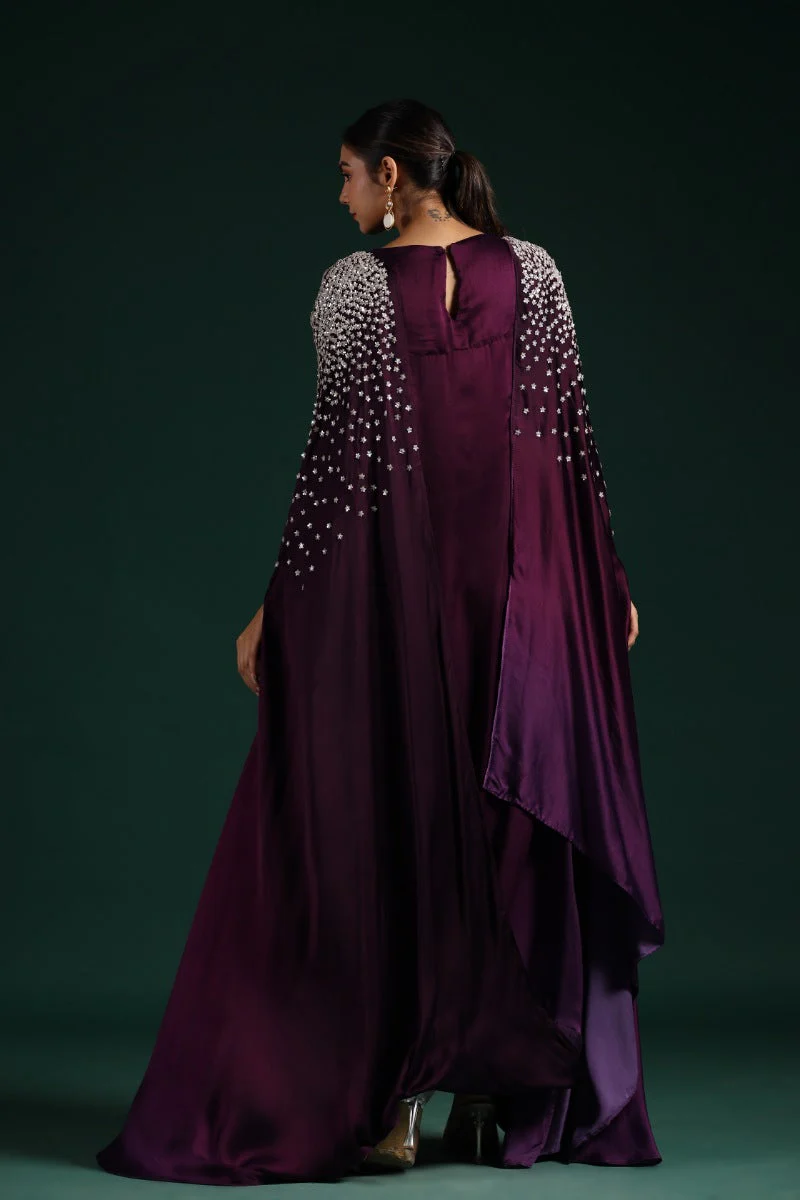 Wine Embellished Draped Gown - Image 5