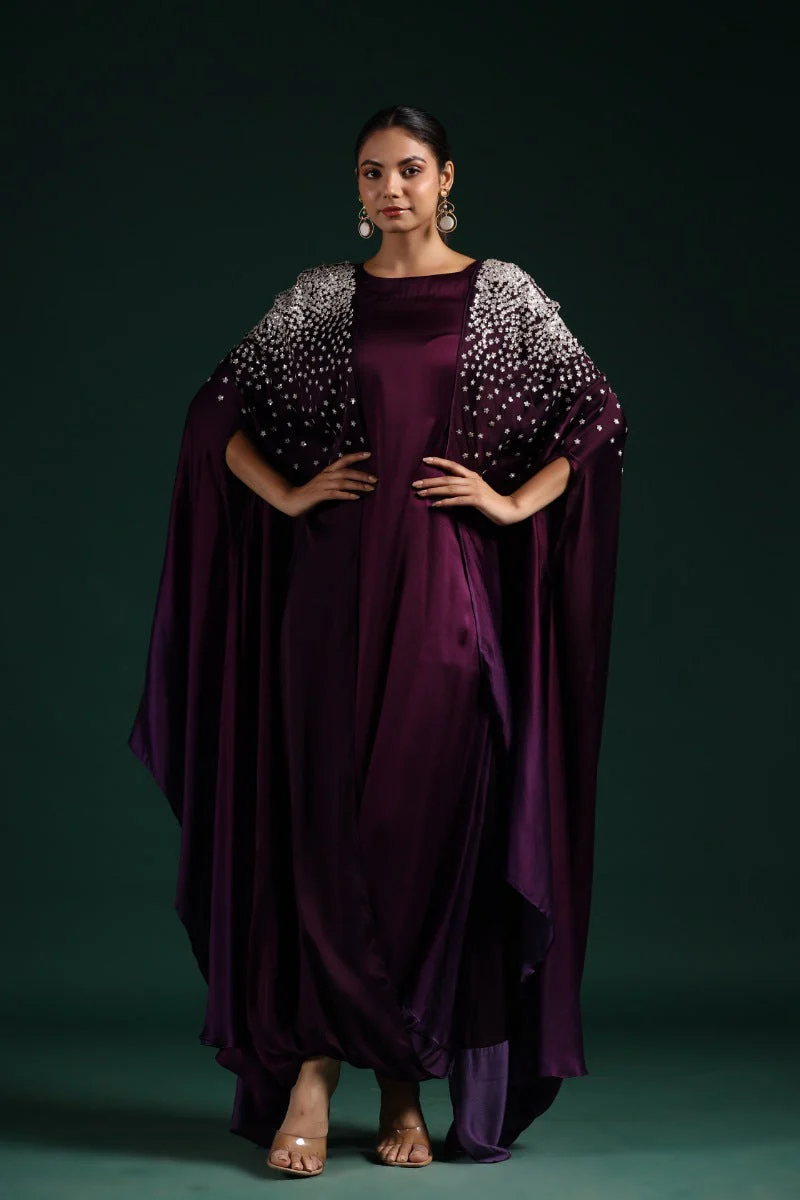 Wine Embellished Draped Gown - Image 6