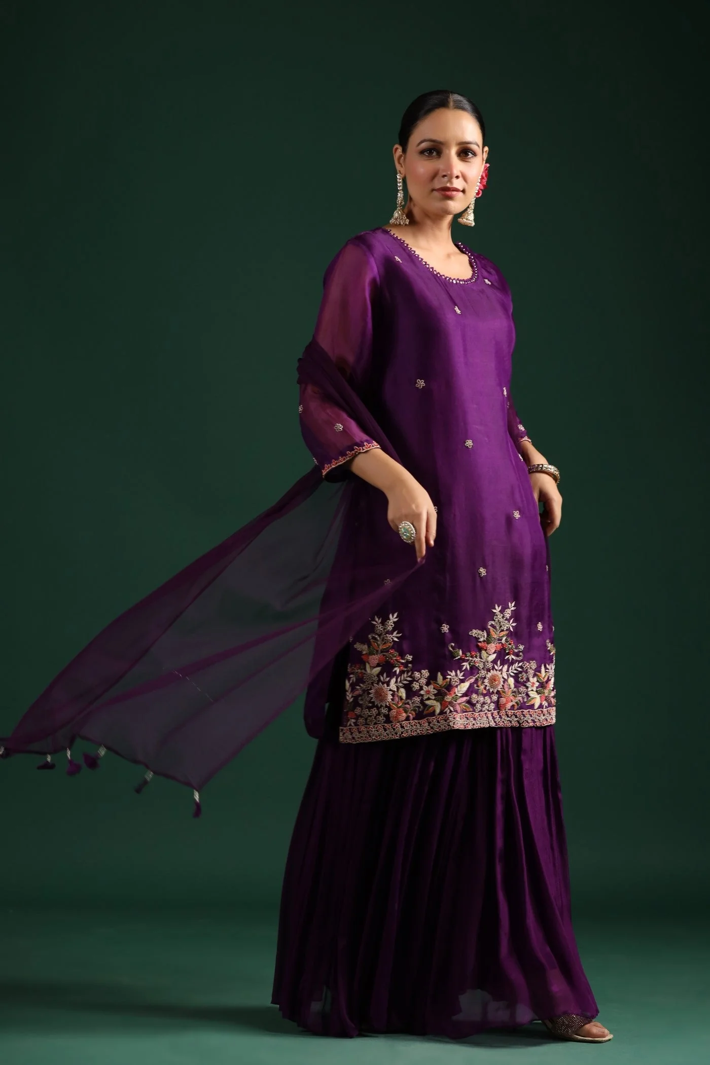 Wine Embellished Sharara Set - Image 3