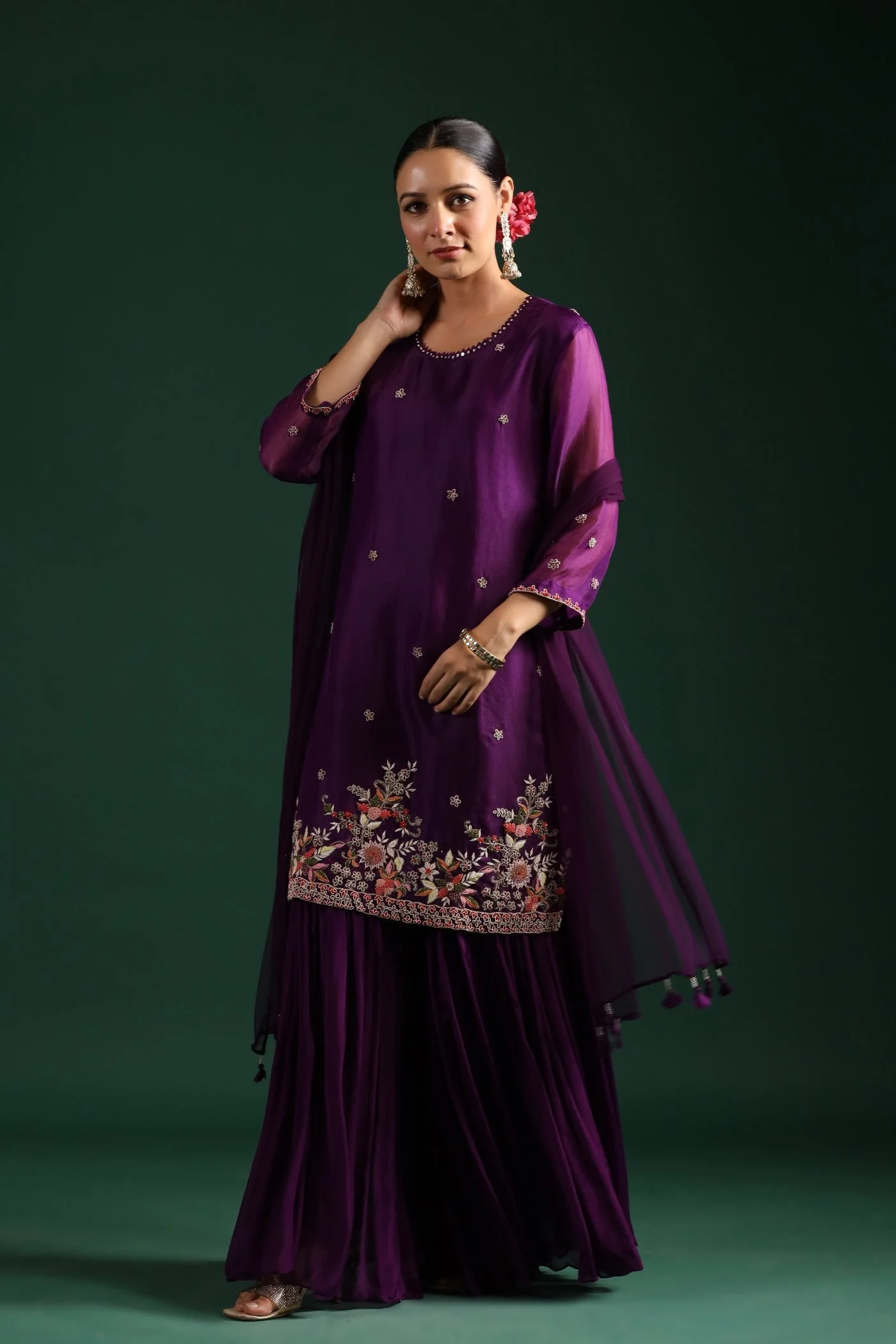 Wine Embellished Sharara Set - Image 4