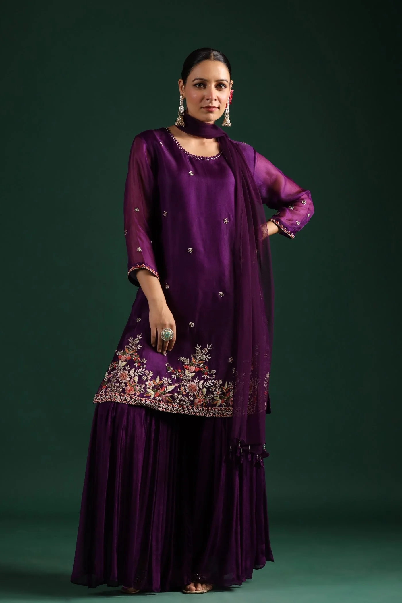 Wine Embellished Sharara Set - Image 5