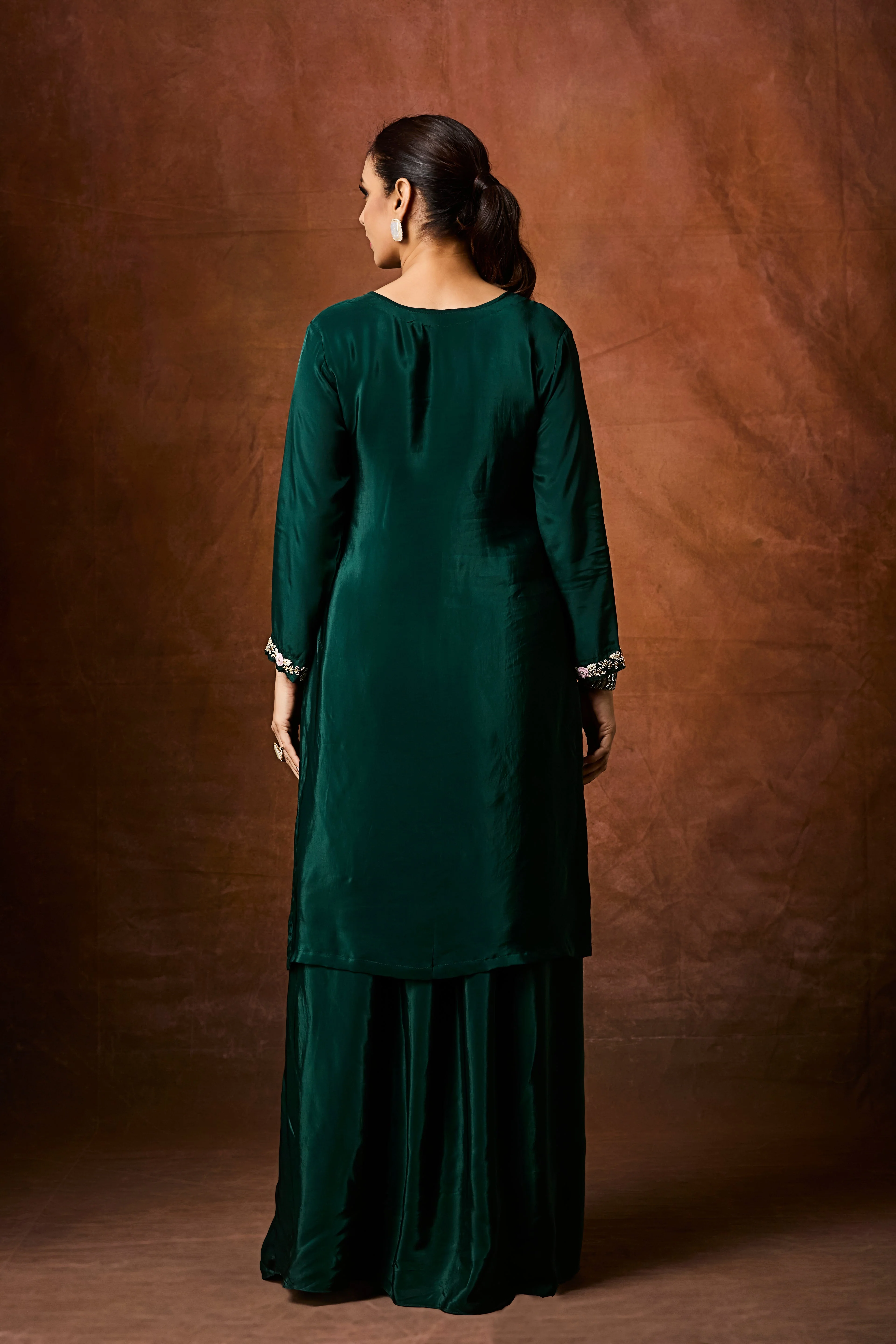 Forest Green Embellished Crepe Silk Skirt Set - Image 6