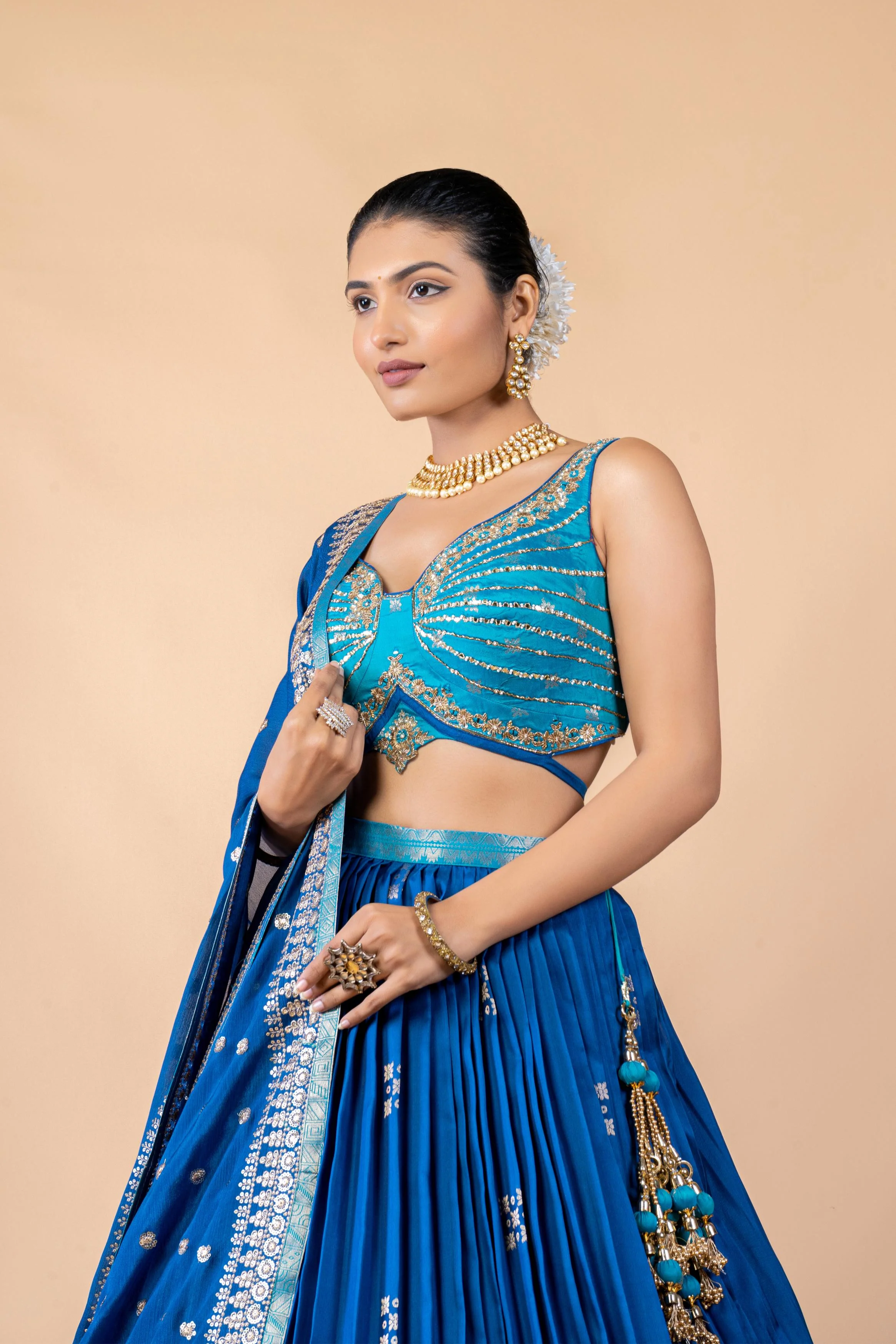 Royal Blue Embellished Premium Silk Lehanga Set - Image 2