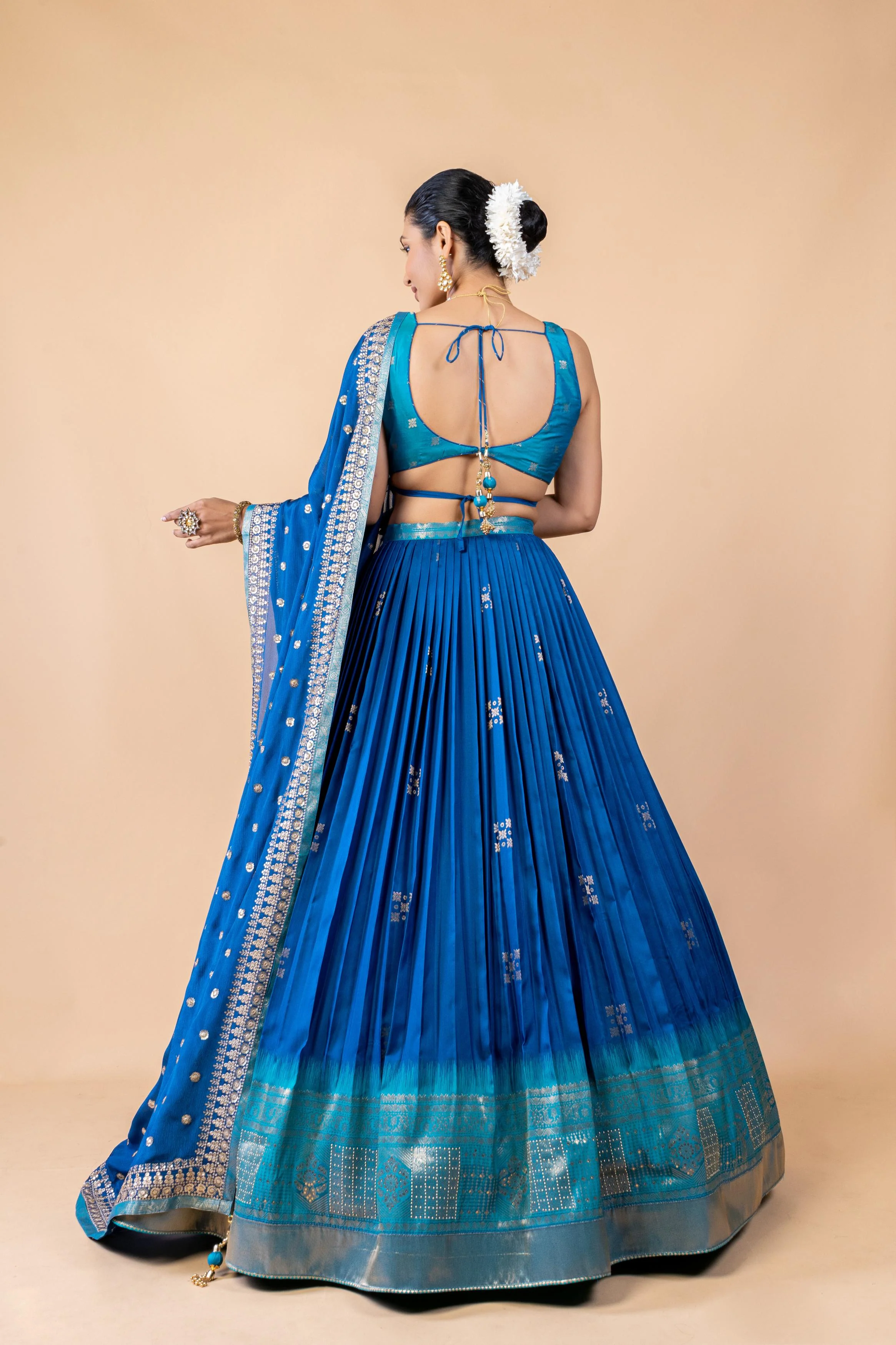 Royal Blue Embellished Premium Silk Lehanga Set - Image 3