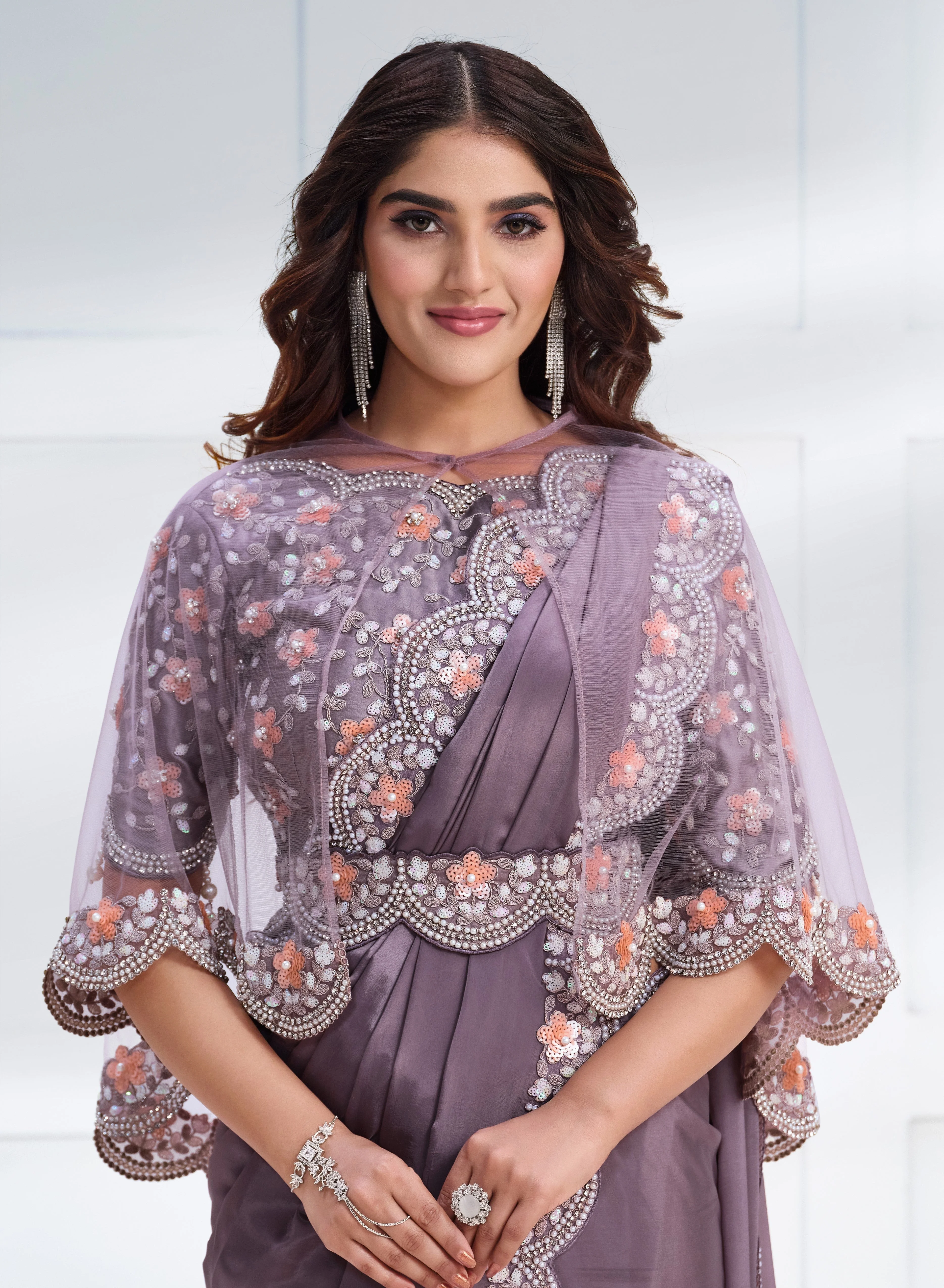 Wisteria Embellished Crepe Satin Silk Saree - Image 3
