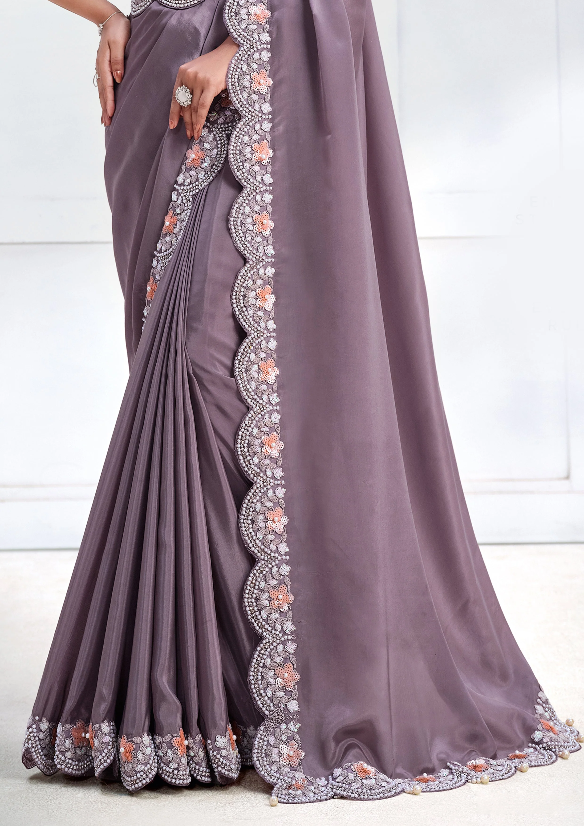 Wisteria Embellished Crepe Satin Silk Saree - Image 6