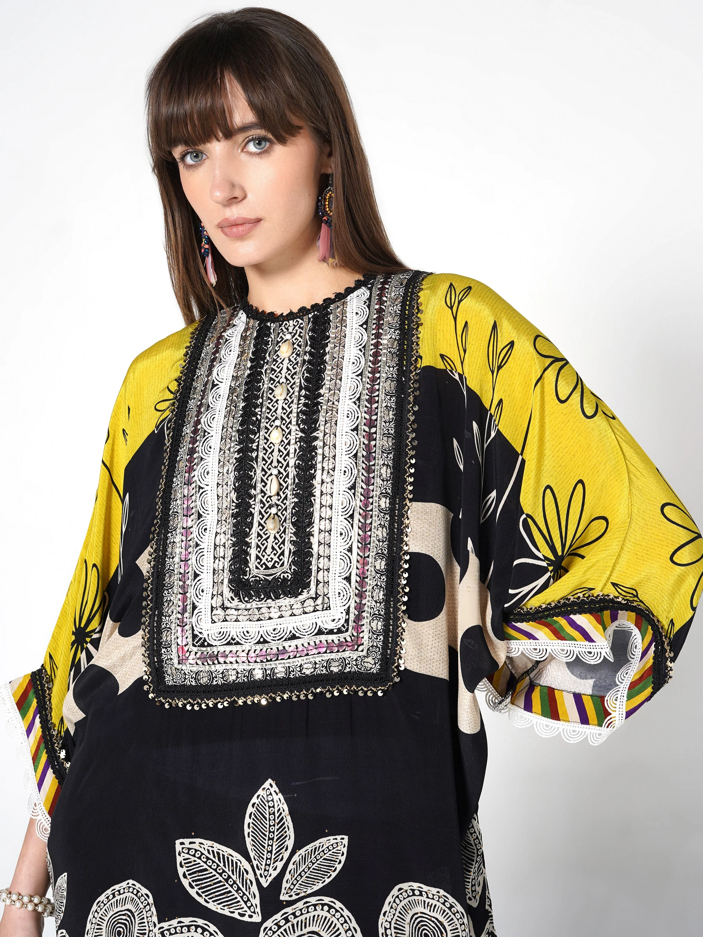 Yellow Black Printed Polka Crepe Silk Co-Ord Set - Image 2
