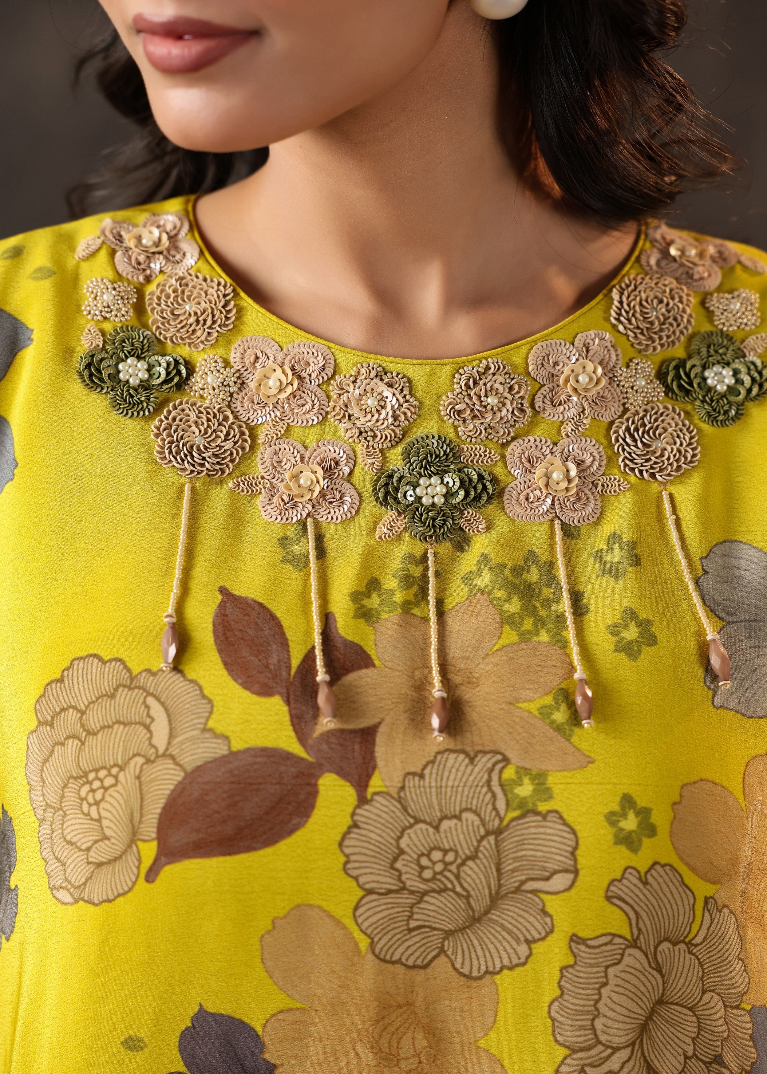 Yellow Bloom Printed Crepe Silk Palazzo Set - Image 2