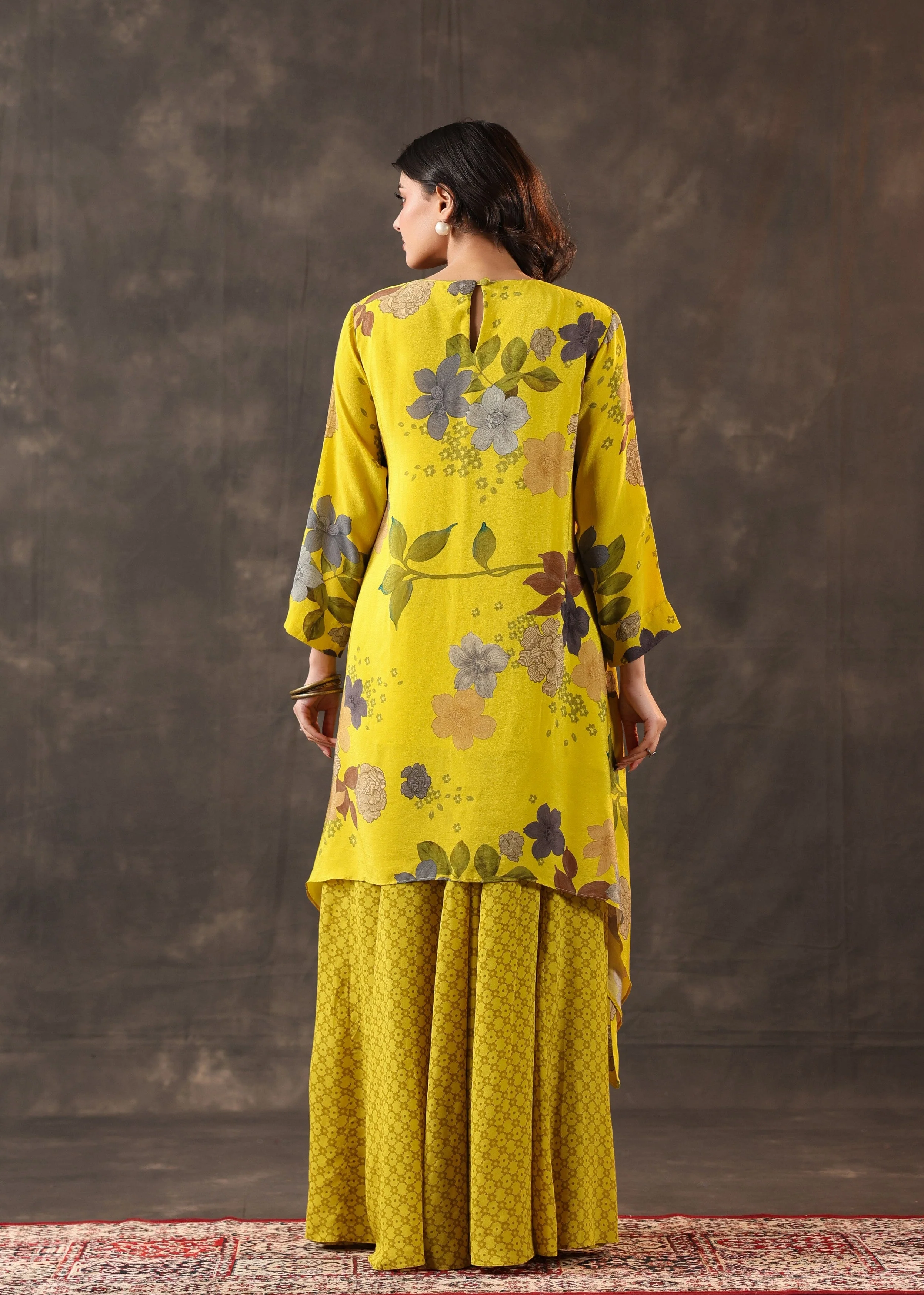 Yellow Bloom Printed Crepe Silk Palazzo Set - Image 5