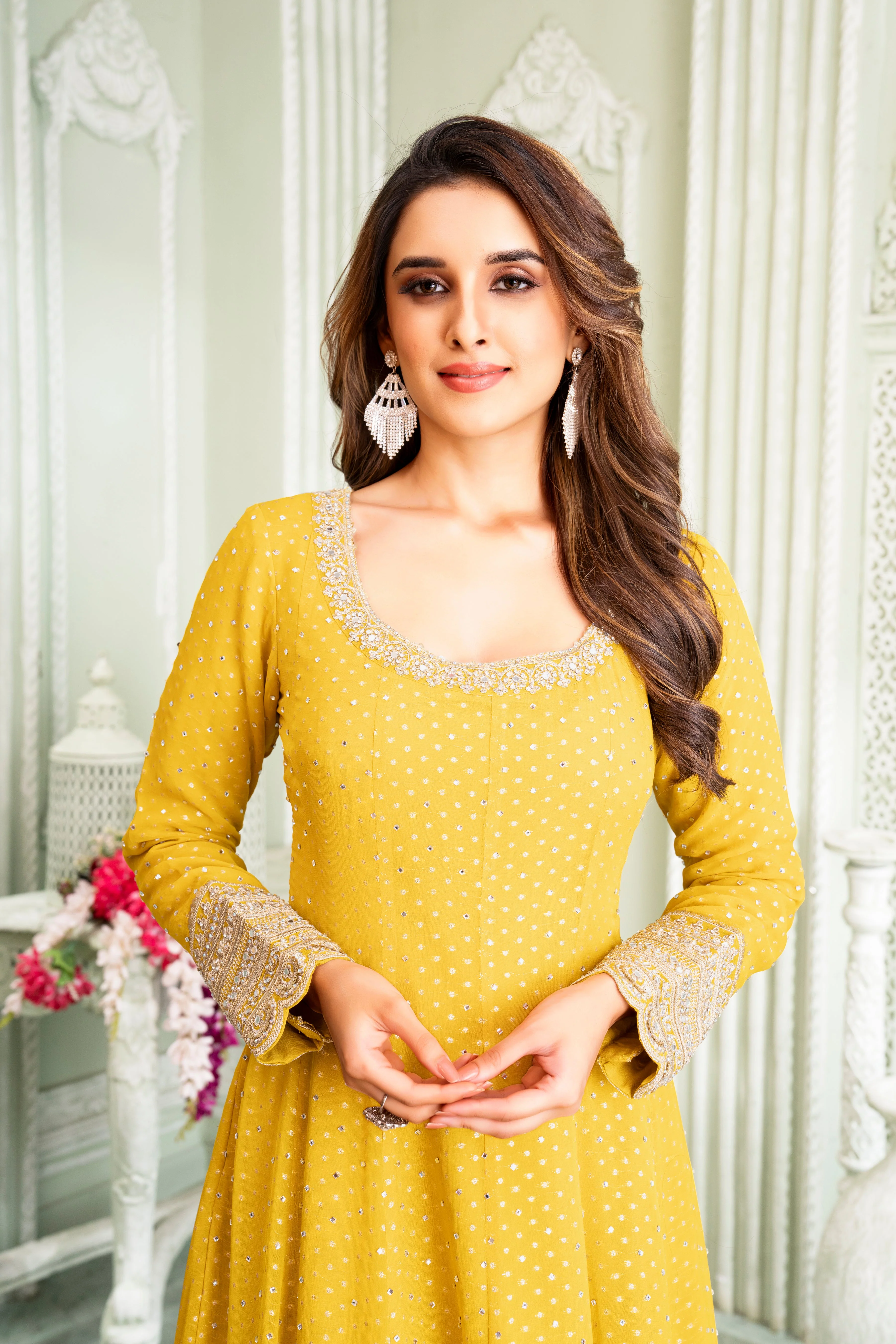 Yellow Embellished Anarkali Set - Image 2