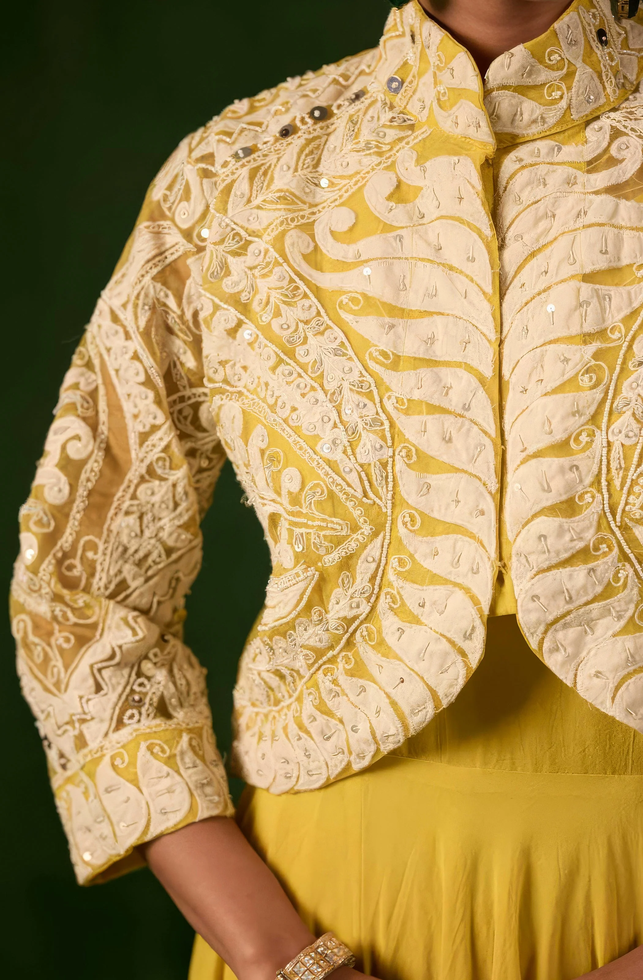Sunflower Yellow Embellished Organic Cotton Gown Set - Image 2