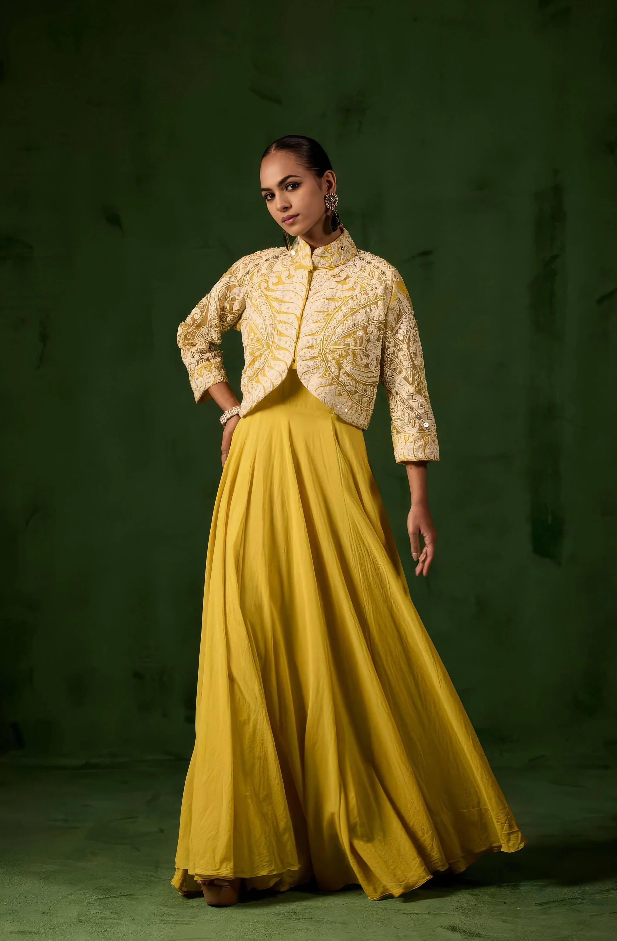 Sunflower Yellow Embellished Organic Cotton Gown Set - Image 4