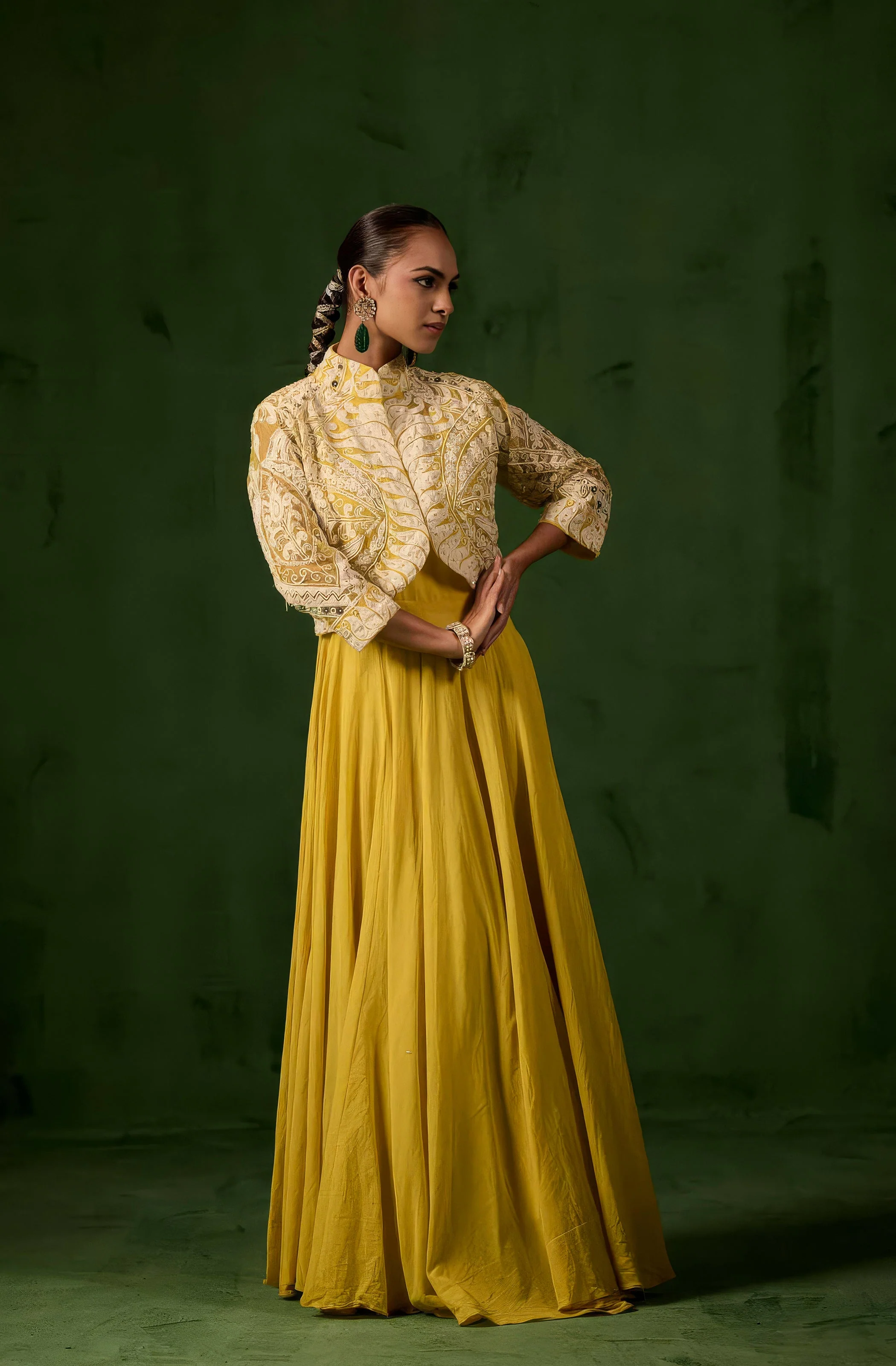 Sunflower Yellow Embellished Organic Cotton Gown Set - Image 5
