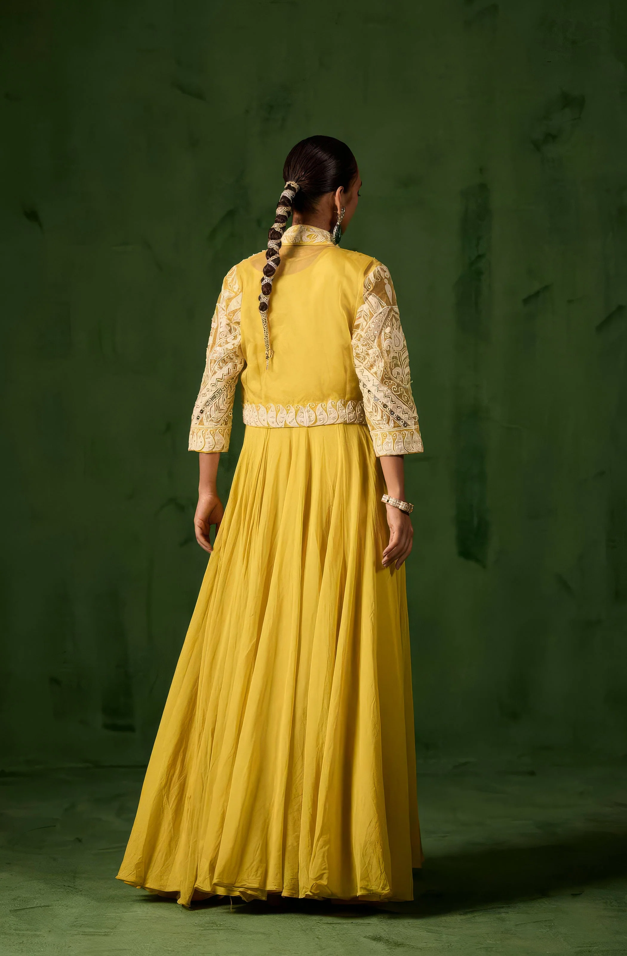 Sunflower Yellow Embellished Organic Cotton Gown Set - Image 6