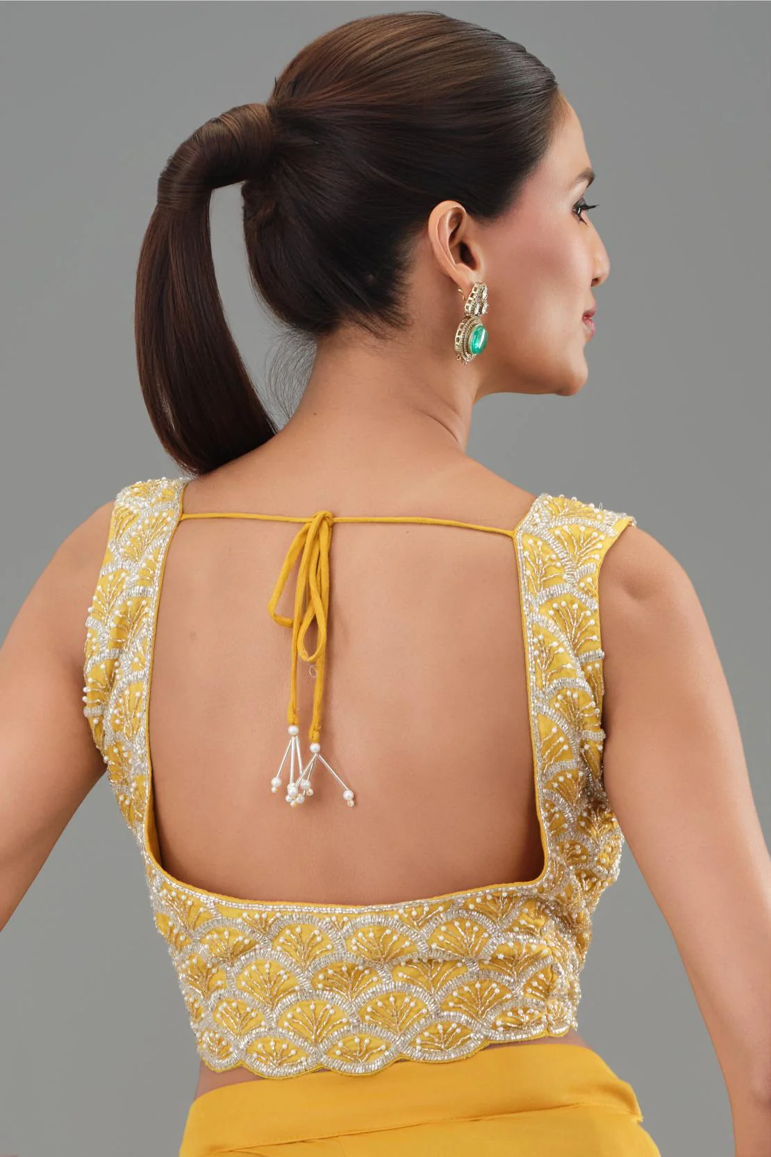 Yellow Embellished Pleated Saree - Image 11