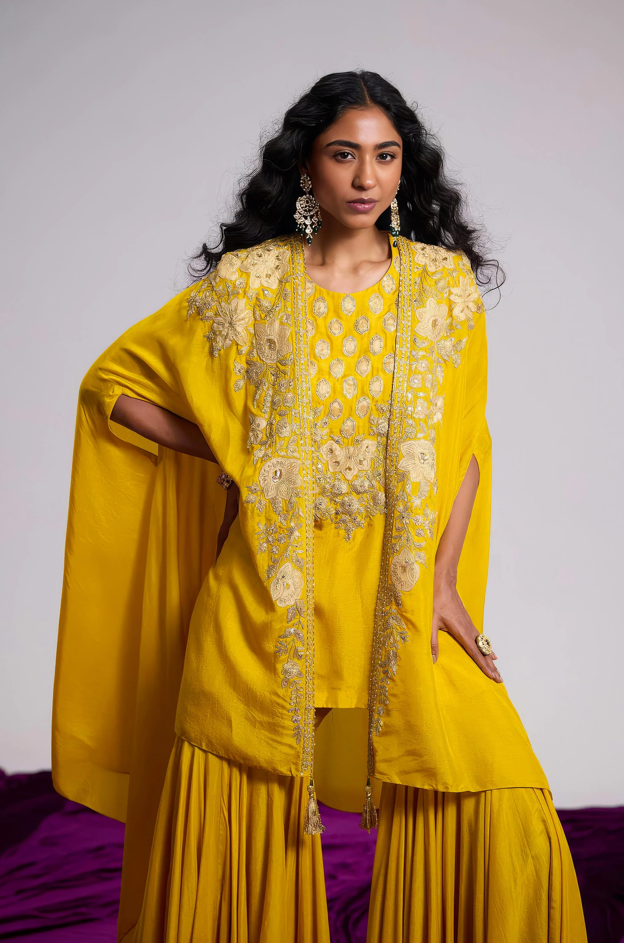 Mustard Yellow Embellished Premium Silk Sharara Set - Image 3