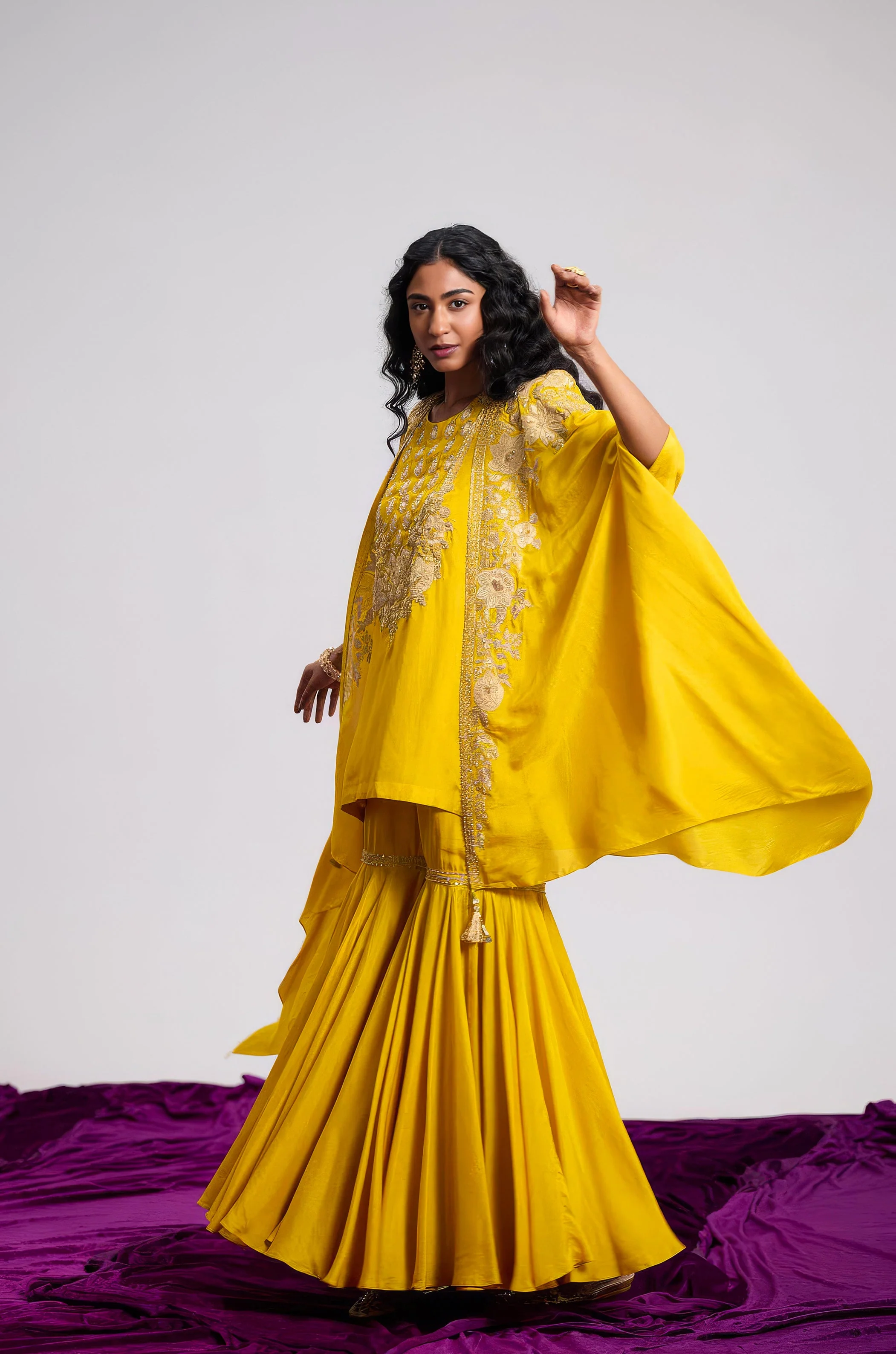 Mustard Yellow Embellished Premium Silk Sharara Set - Image 5