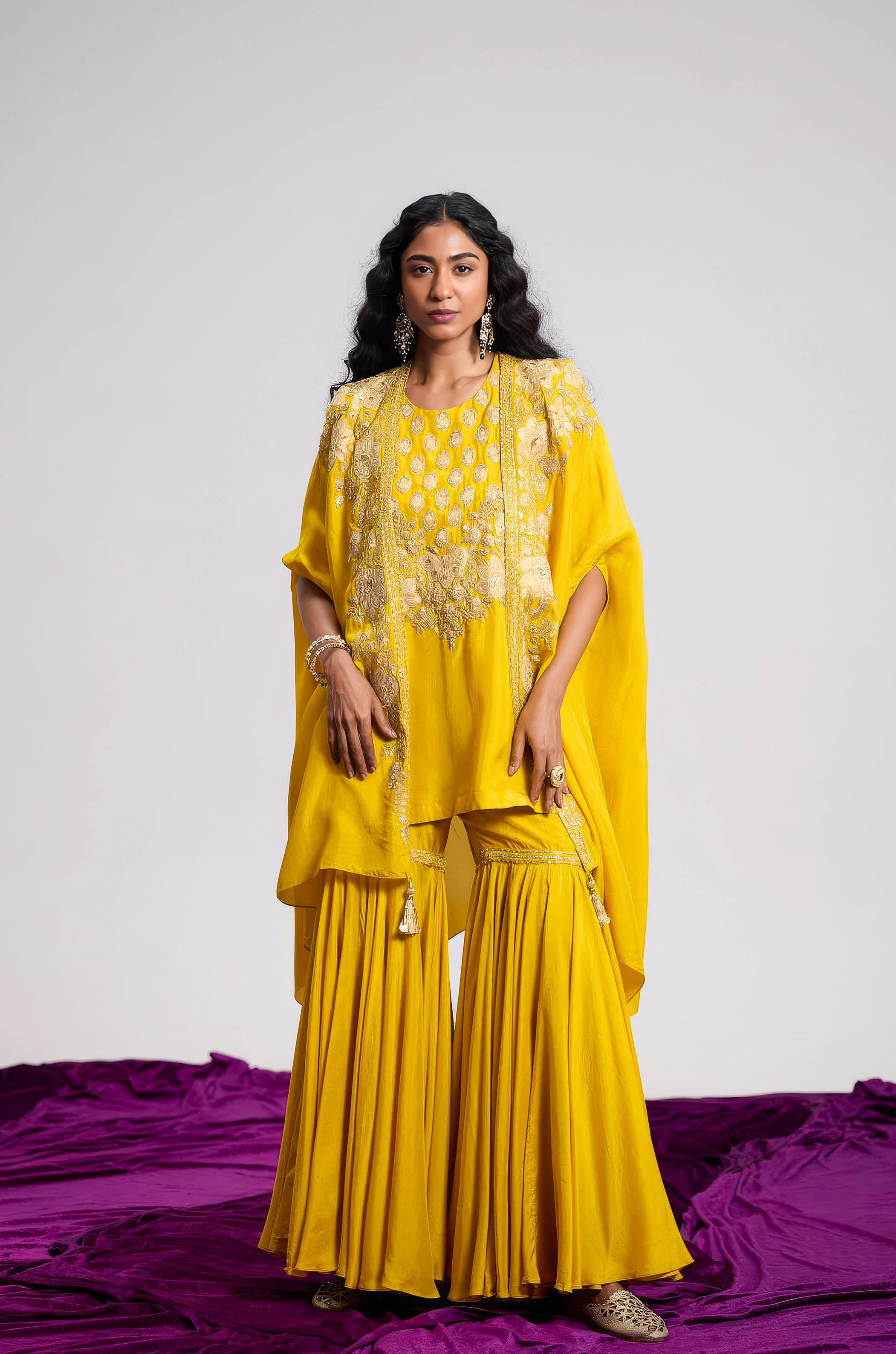 Mustard Yellow Embellished Premium Silk Sharara Set - Image 6