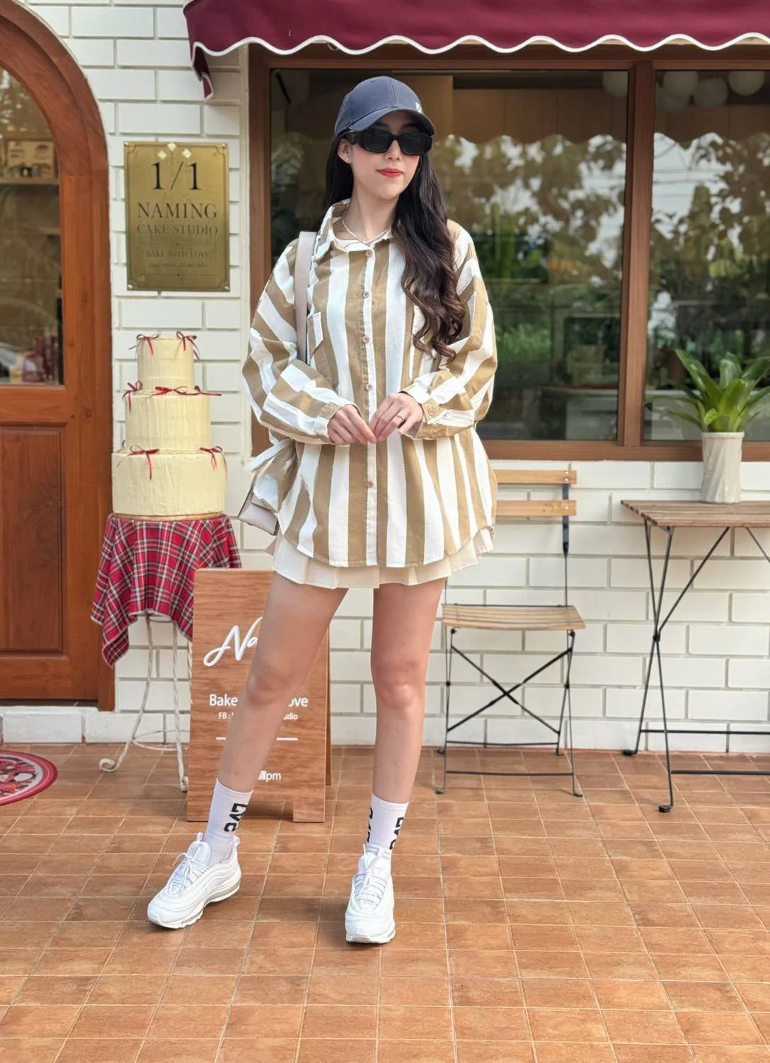 Khakhi-White Bold Striped Oversized Light Denim Shirt - Image 3