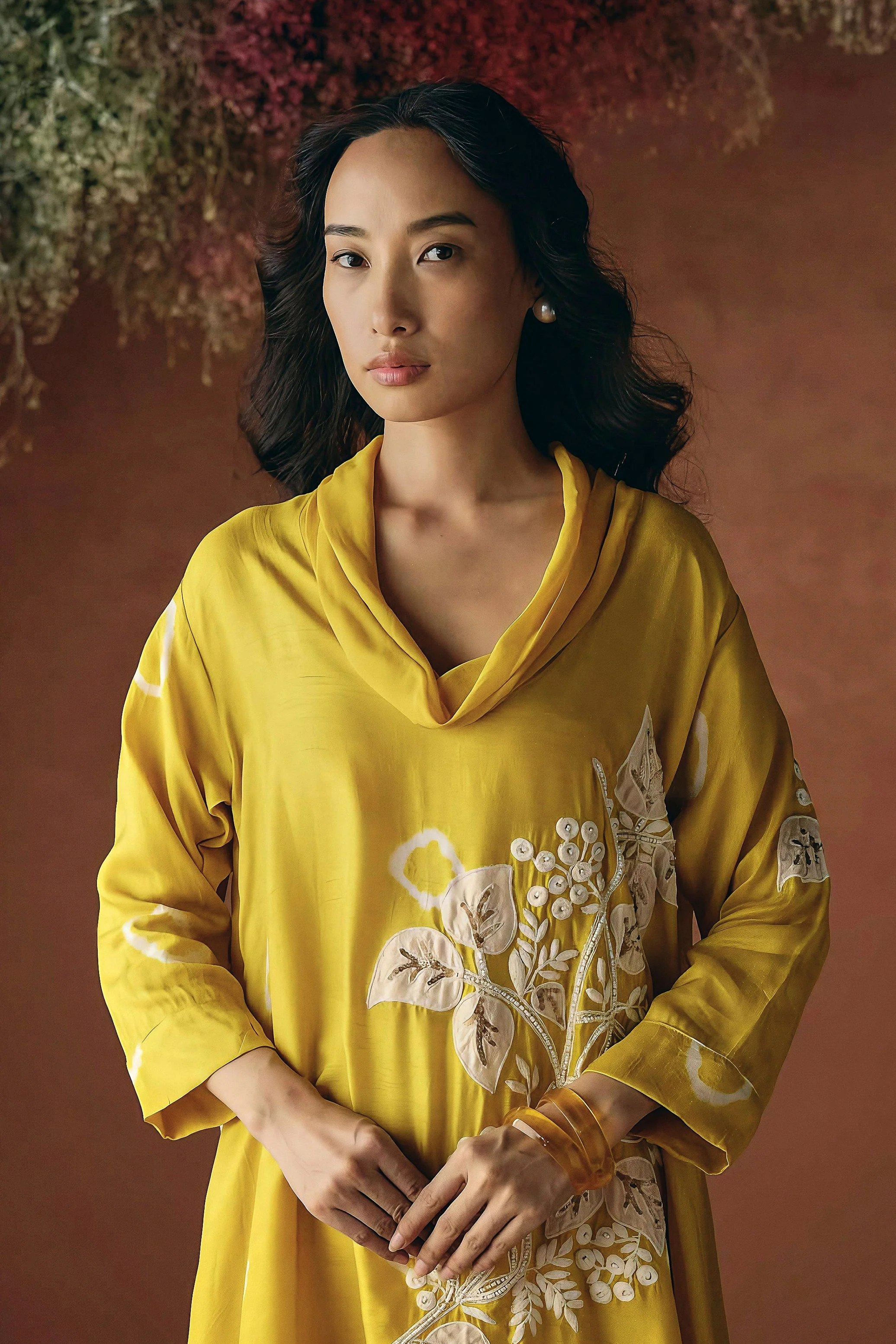 Amber Yellow Embellished Raw Silk Kurta Set - Image 3