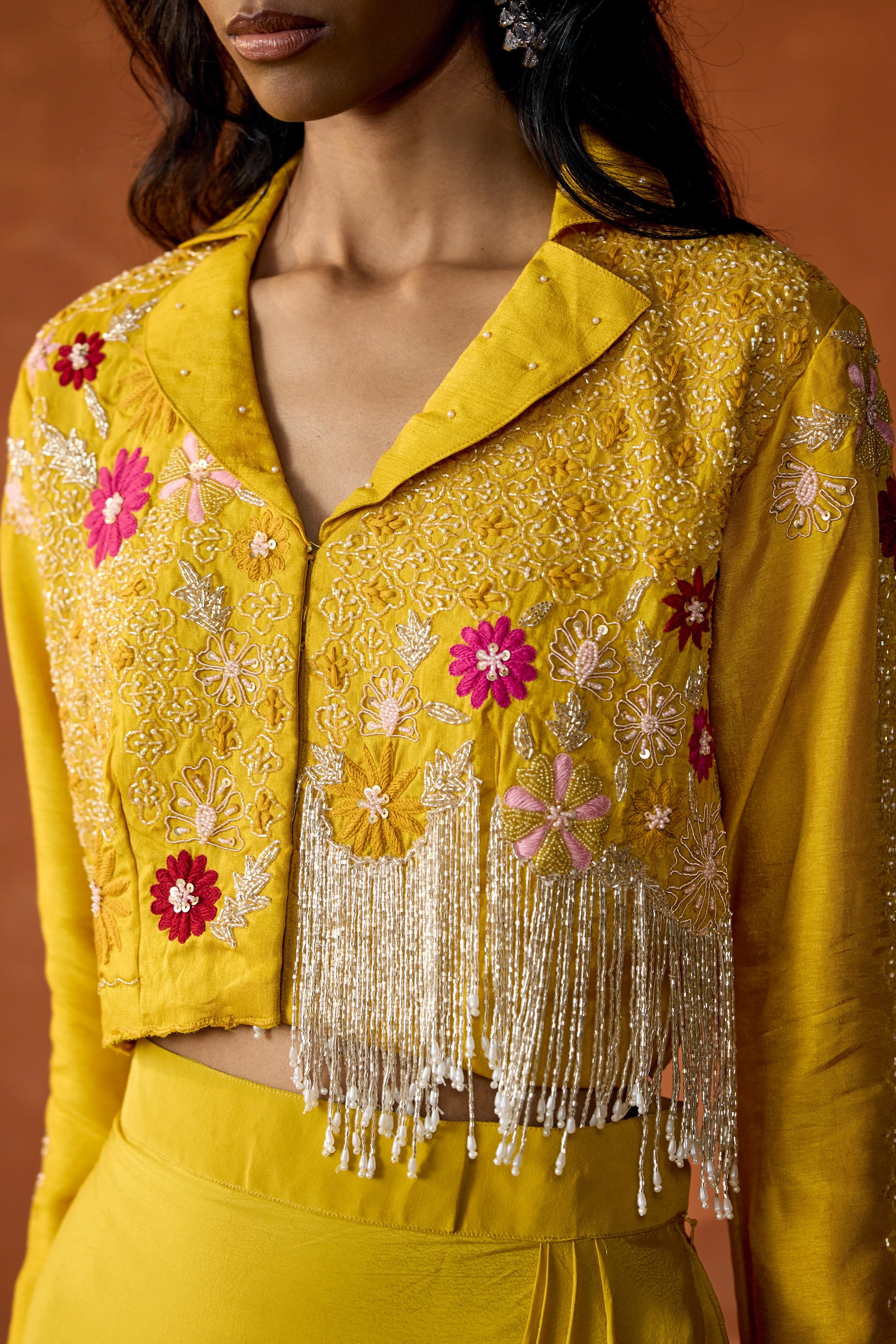 Marigold Yellow Embellished Raw Silk Skirt Set - Image 2