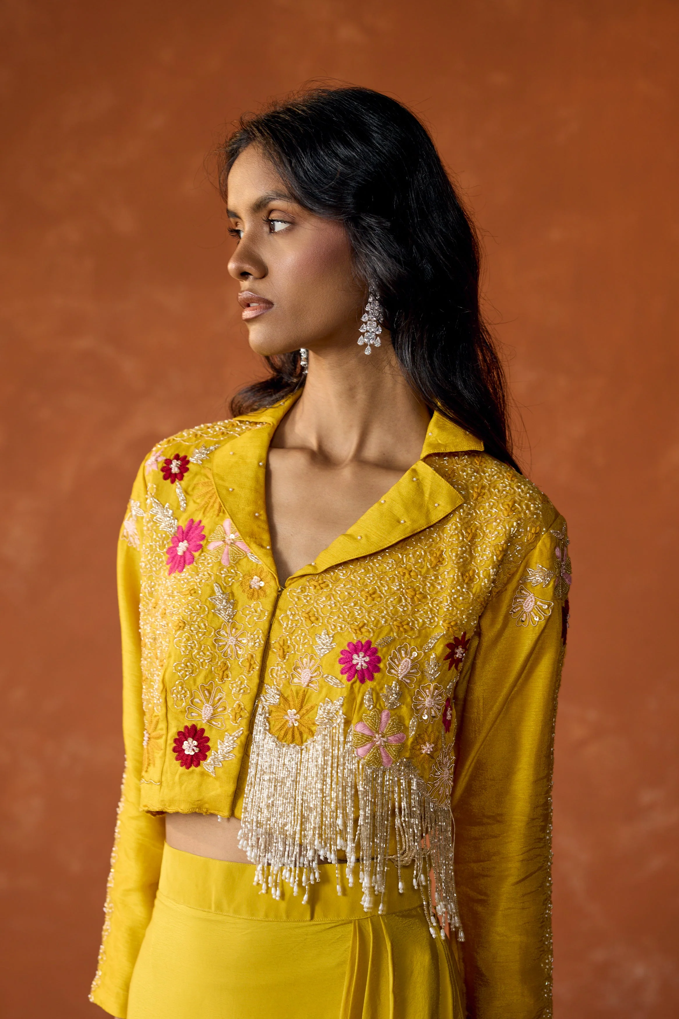 Marigold Yellow Embellished Raw Silk Skirt Set - Image 3
