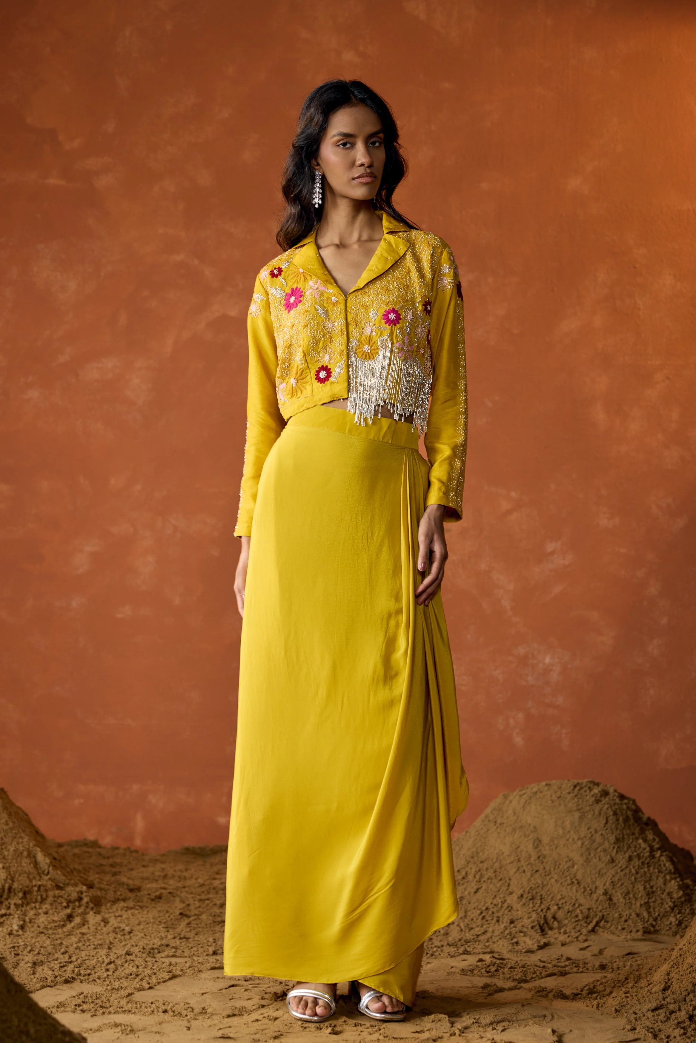 Marigold Yellow Embellished Raw Silk Skirt Set - Image 5