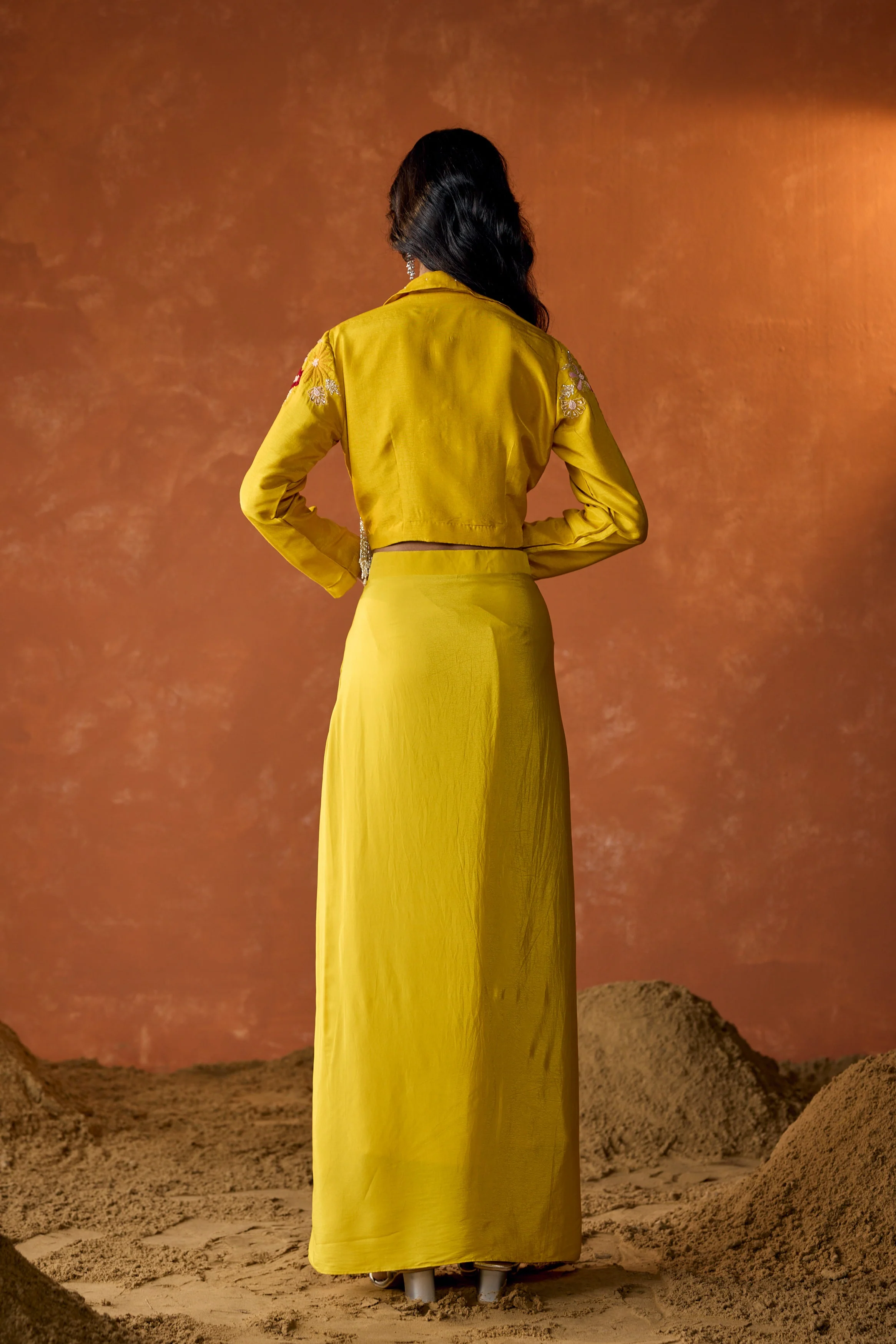 Marigold Yellow Embellished Raw Silk Skirt Set - Image 7