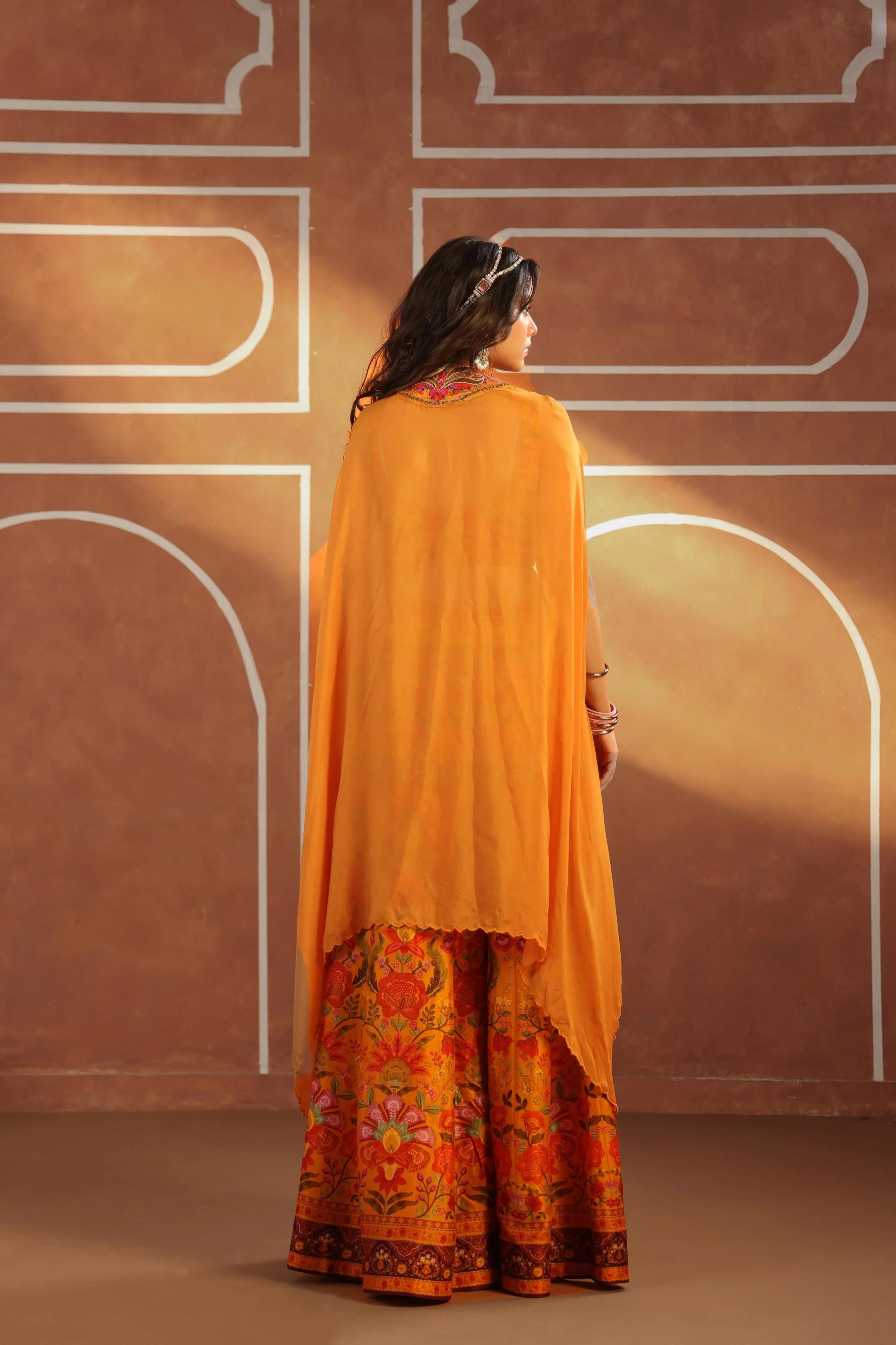 Amber Yellow Embellished Raw Silk Sharara Set - Image 5