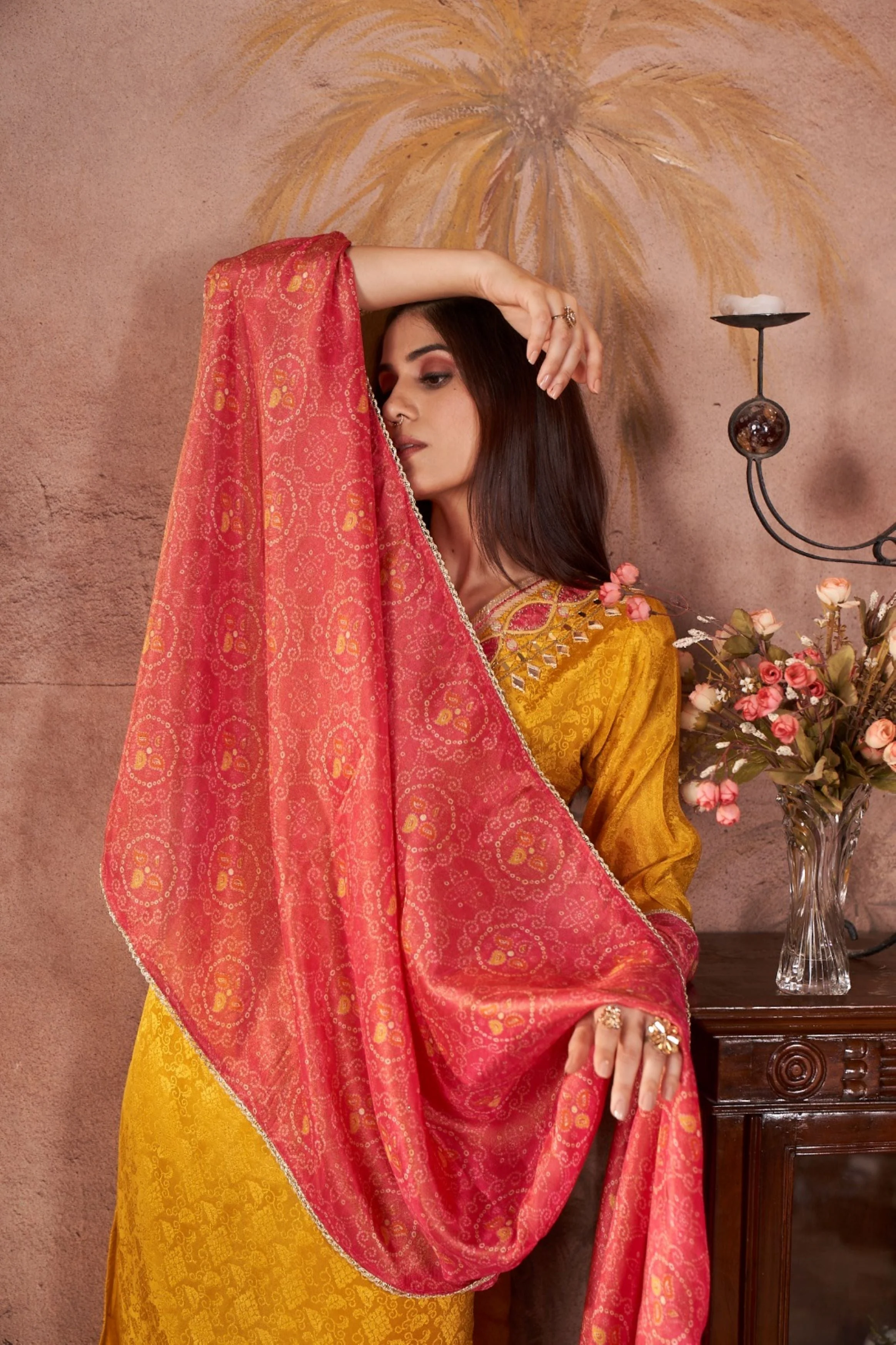 Yellow Embellished Tissue Silk Kurta Pant Set - Image 3