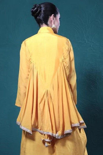 Yellow Embroidered Chinon Silk Tunic & Skirt Set - Image 8
