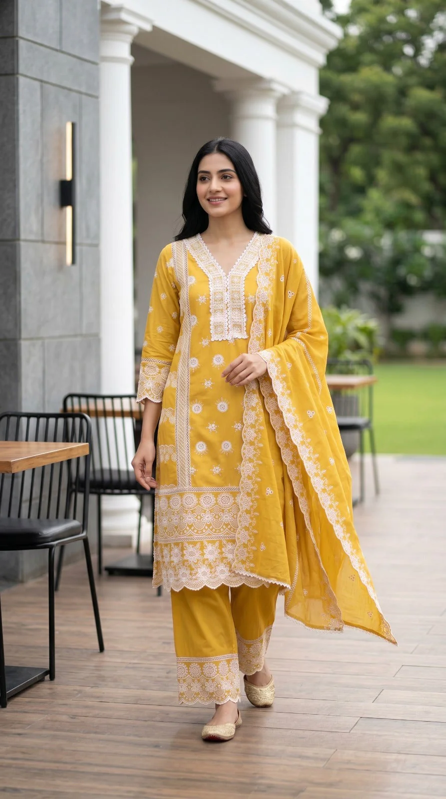 Mustard Meadow Embroidered Cotton Pant Set - Image 3