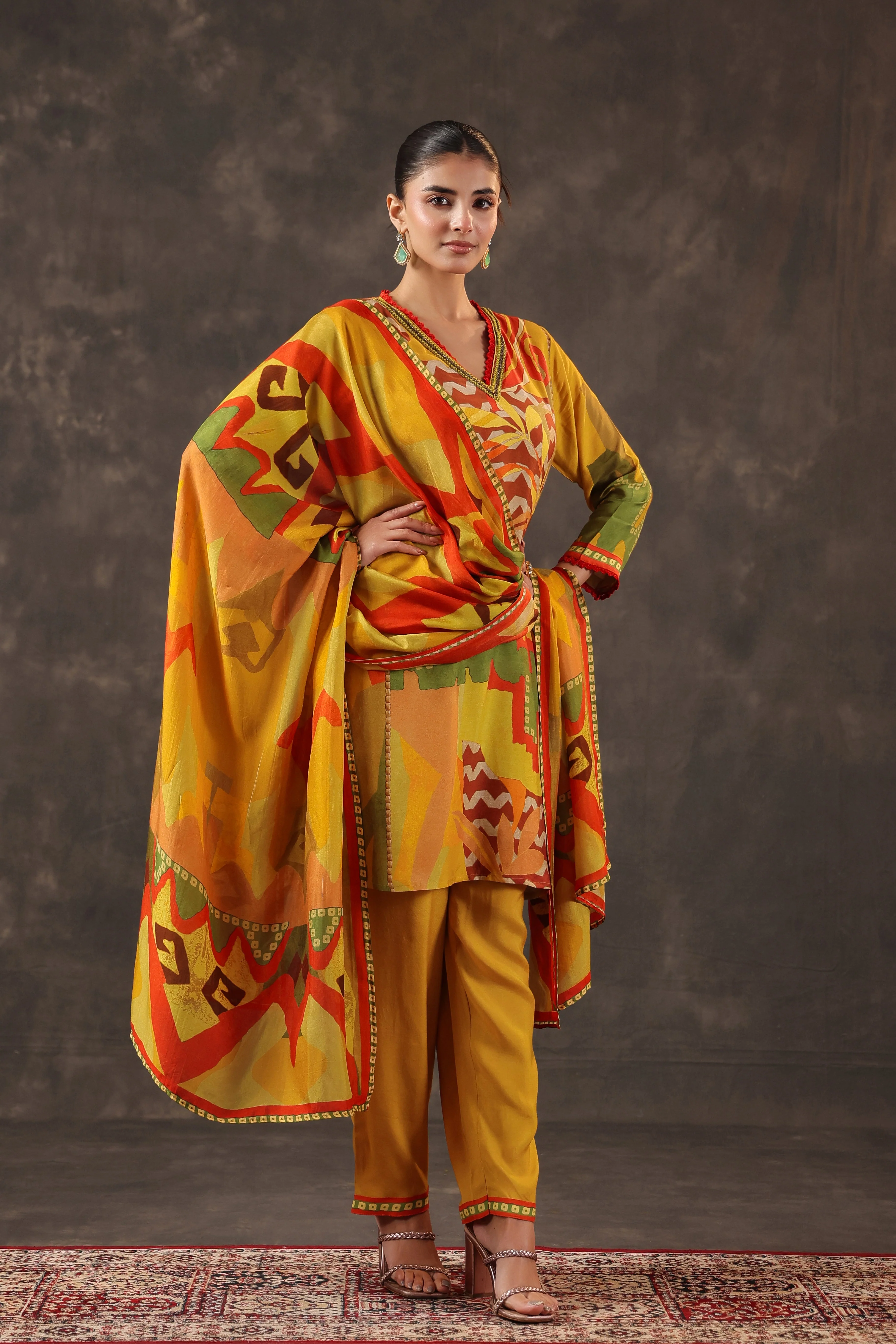 Yellow Mellow Printed Muslin Silk Pant Set