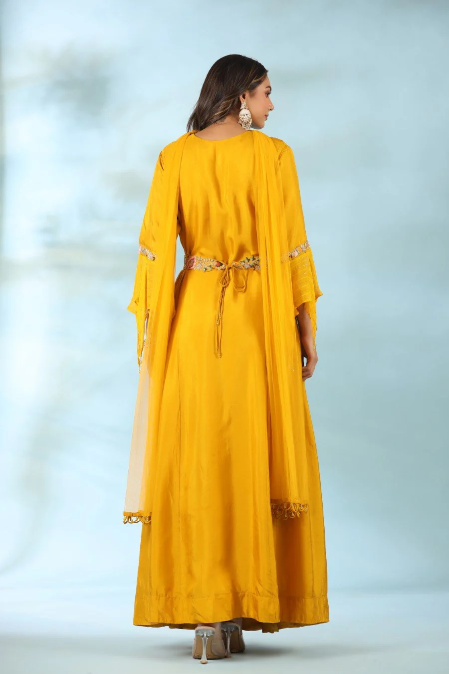 Yellow Modal Silk Anarkali with Dupatta - Image 5