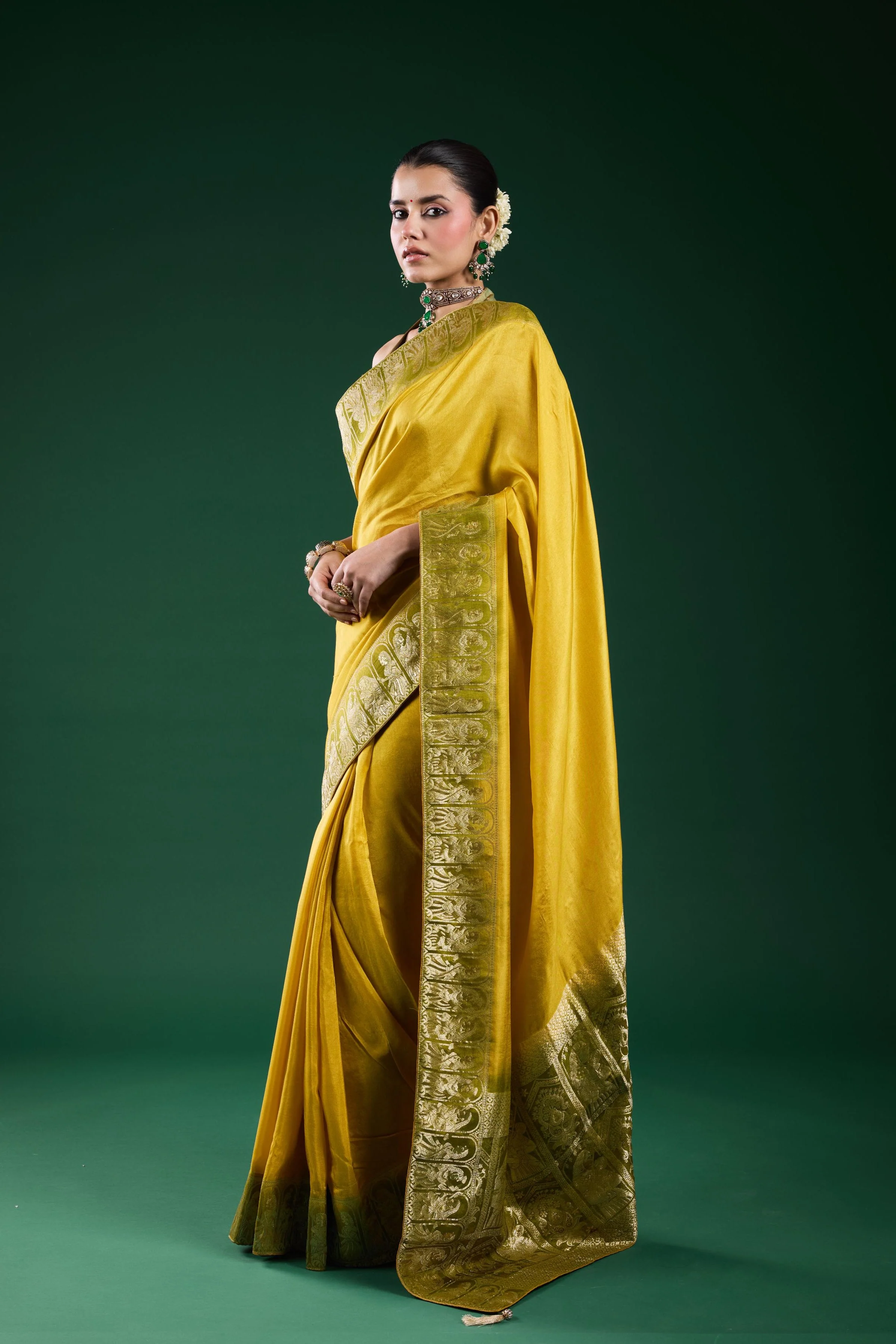 Golden Olive Dola Silk Saree - Image 4