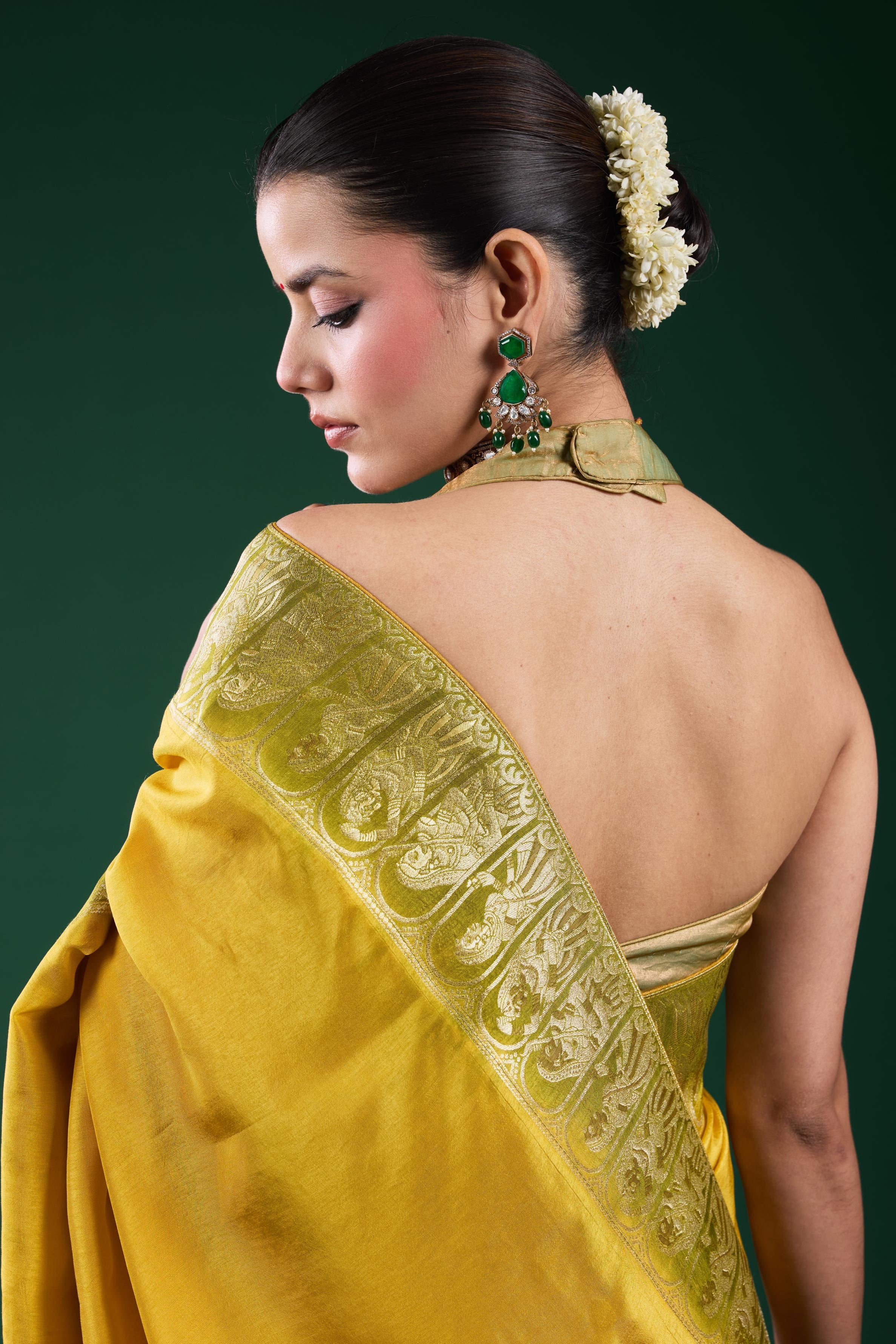 Golden Olive Dola Silk Saree - Image 7