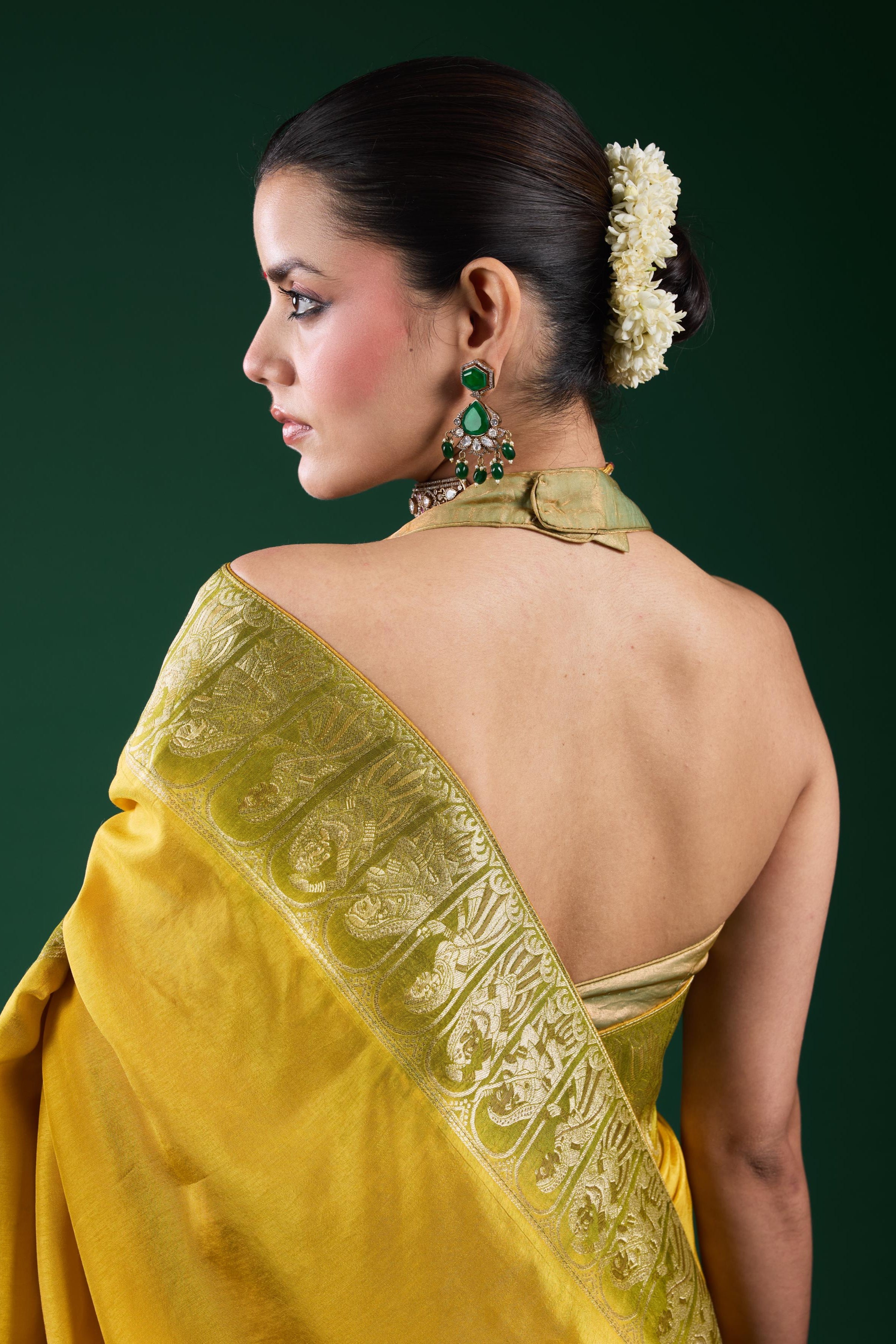 Golden Olive Dola Silk Saree - Image 8