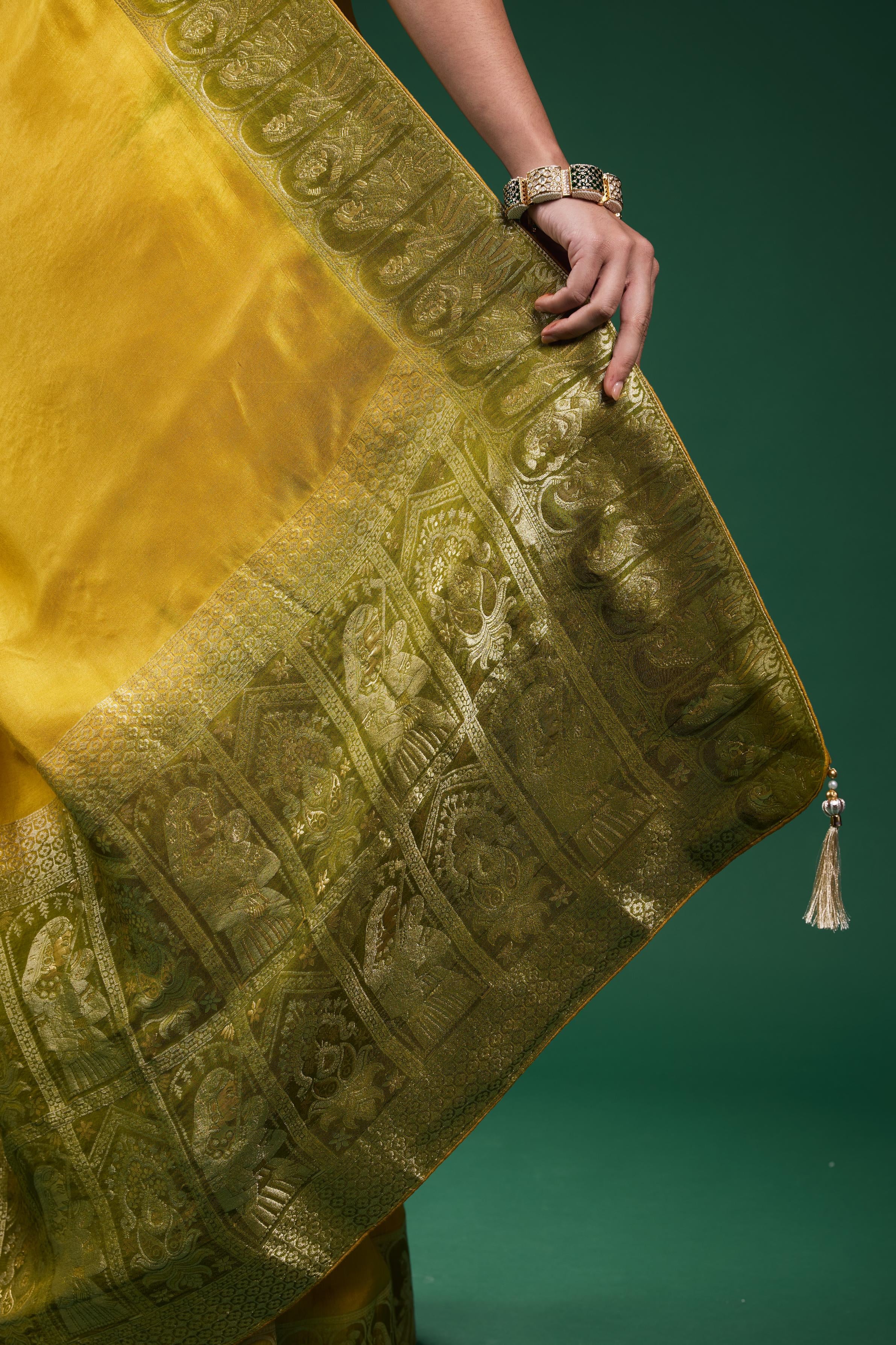 Golden Olive Dola Silk Saree - Image 9