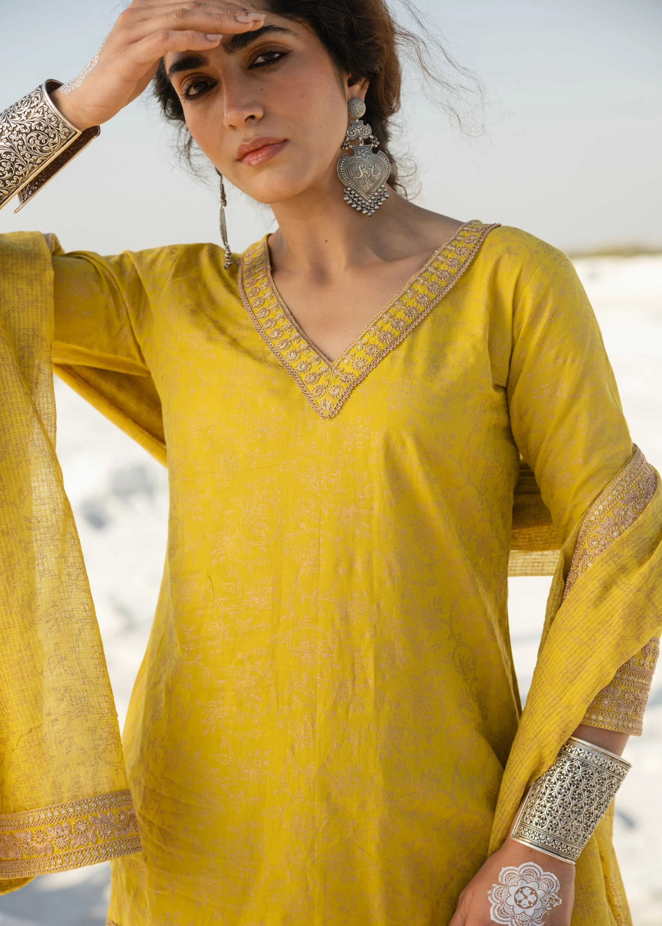 Bright Yellow Printed Organic Cotton Sharara Set - Image 2